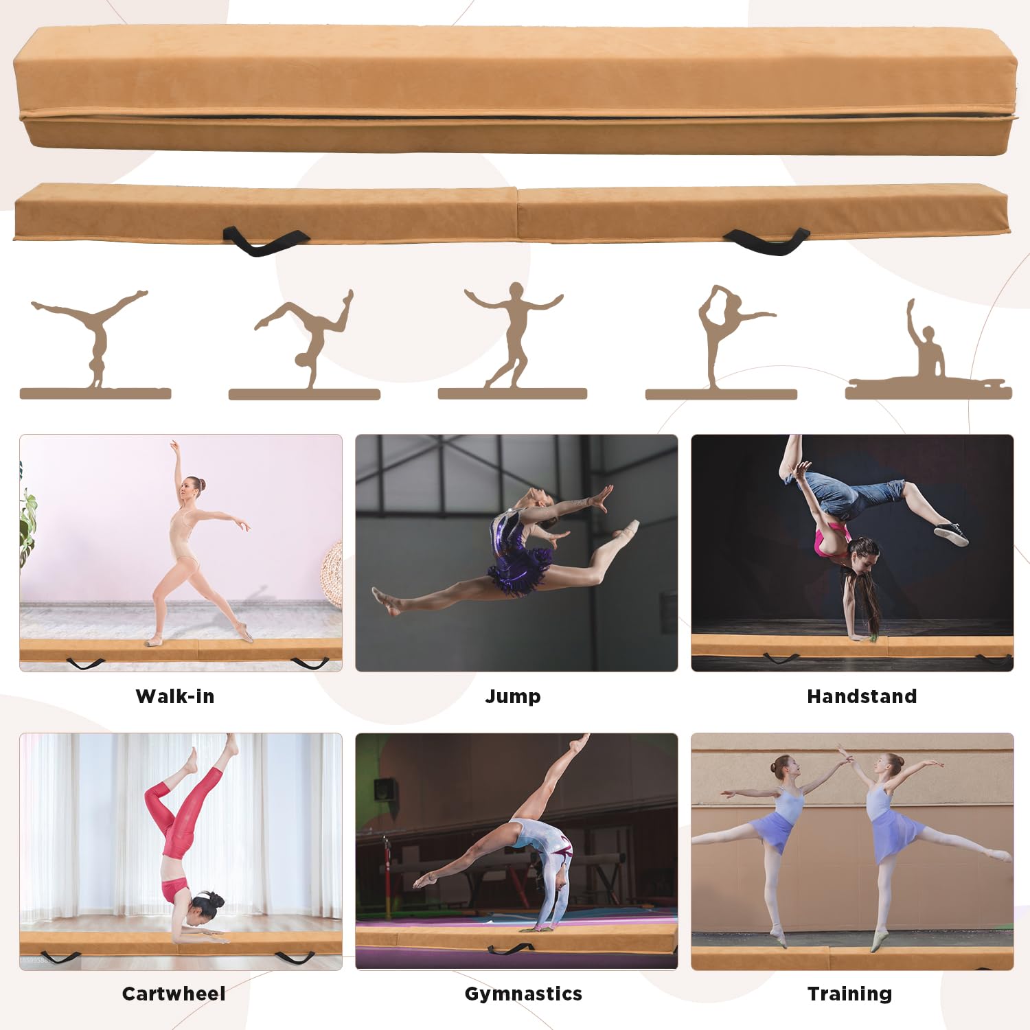 Viga de Equilibrio Gimnasia 300 cm, Barra de Gimnasia Plegable Portátil para Entrenamiento con Base de Goma Antideslizante para Niños, Principiantes y Gimnastas Profesionales