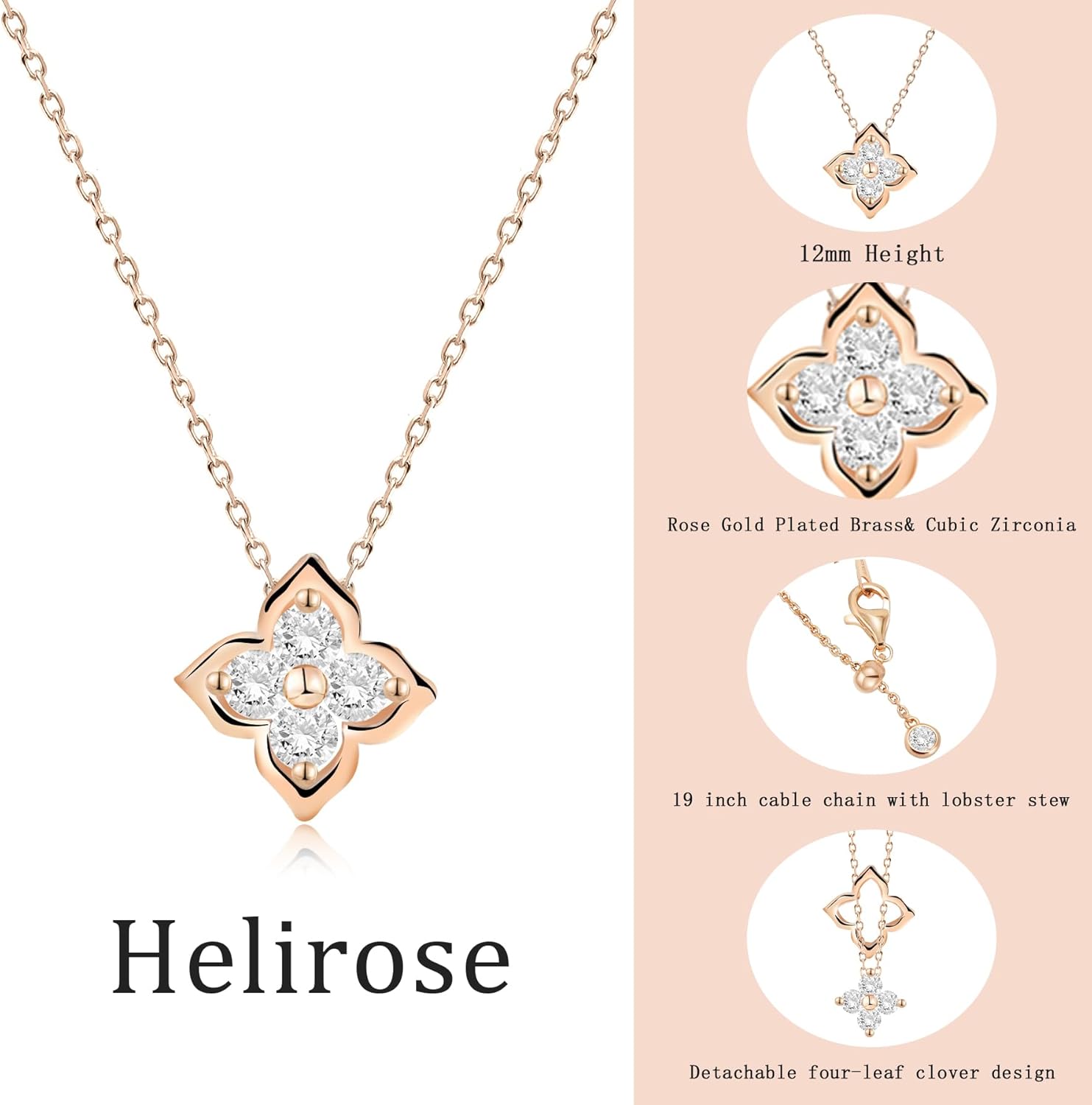 14K Gold Plated Clover Necklace for Women, Dainty CZ Diamond Lucky Pendant Layered Necklace, Non Tarnish Gold Choker Necklace, Trendy Layering Jewelry Gift for Women (White)