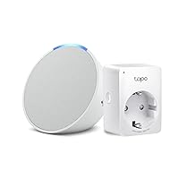 Echo Pop | Bianco ghiaccio + TP-Link Tapo Presa intelligente, compatibile con Alexa