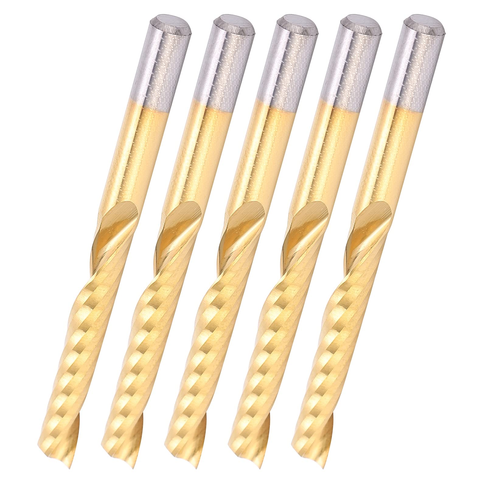5 sztuk frezów CNC, 4 mm spiralny frez końcowy z chwytem 4 mm HSS powlekany tytanem, flet 25 mm i 45 mm frez o pełnej długości, do miedzianego aluminium