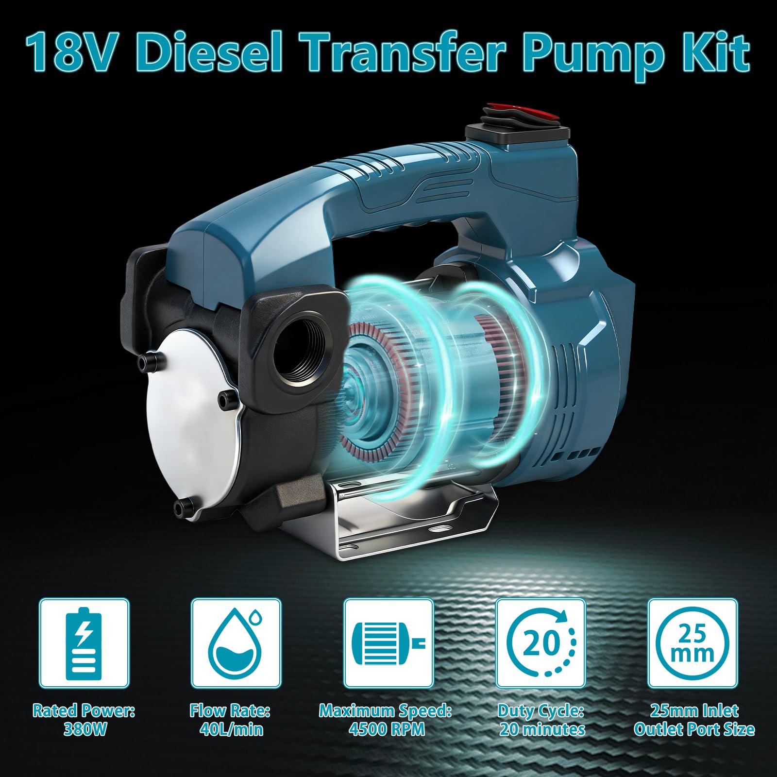 Akku Dieselpumpe für Makita 18V,40L/min Tragbare Elektrische Selbstansaugende Ölpumpe, 3m Saugtiefe 15 m Kopf Förderpumpe für Diesel, Kerosin(Ohne Akku)