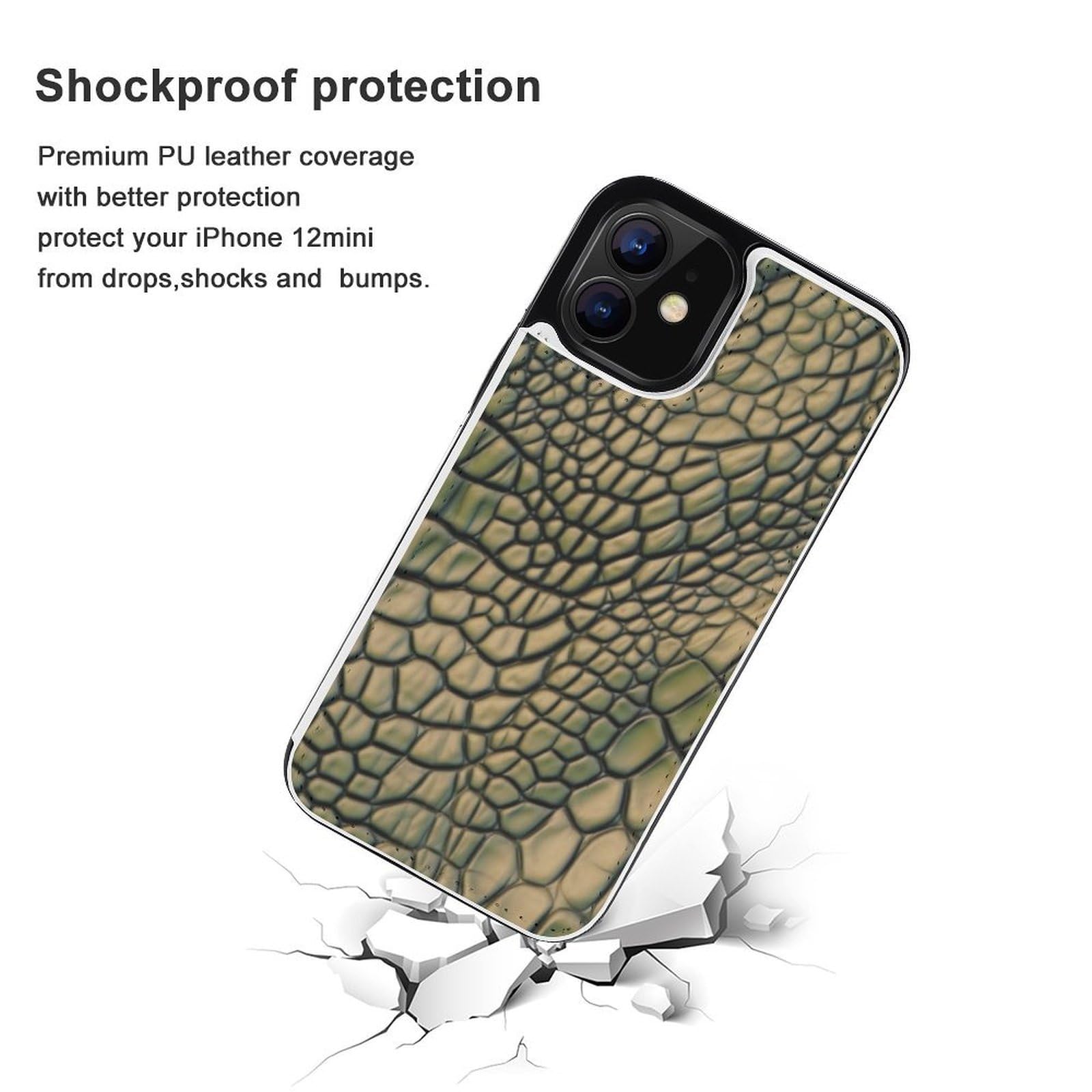 Funda tipo cartera para iPhone 12 Mini, piel de cocodrilo, con ranuras para tarjetas