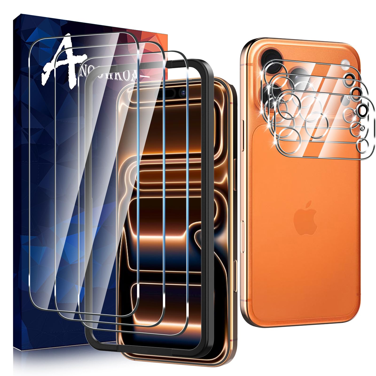 Anoowkoa 3 Pack for iPhone 17 Pro Max 6.9 Inch Screen Protector + 3 Pack iPhone17 Pro Max Camera Lens Tempered Glass Protector.9H Hardness.Support Fingerprint Unlock Bubble-Free.Easy Installation