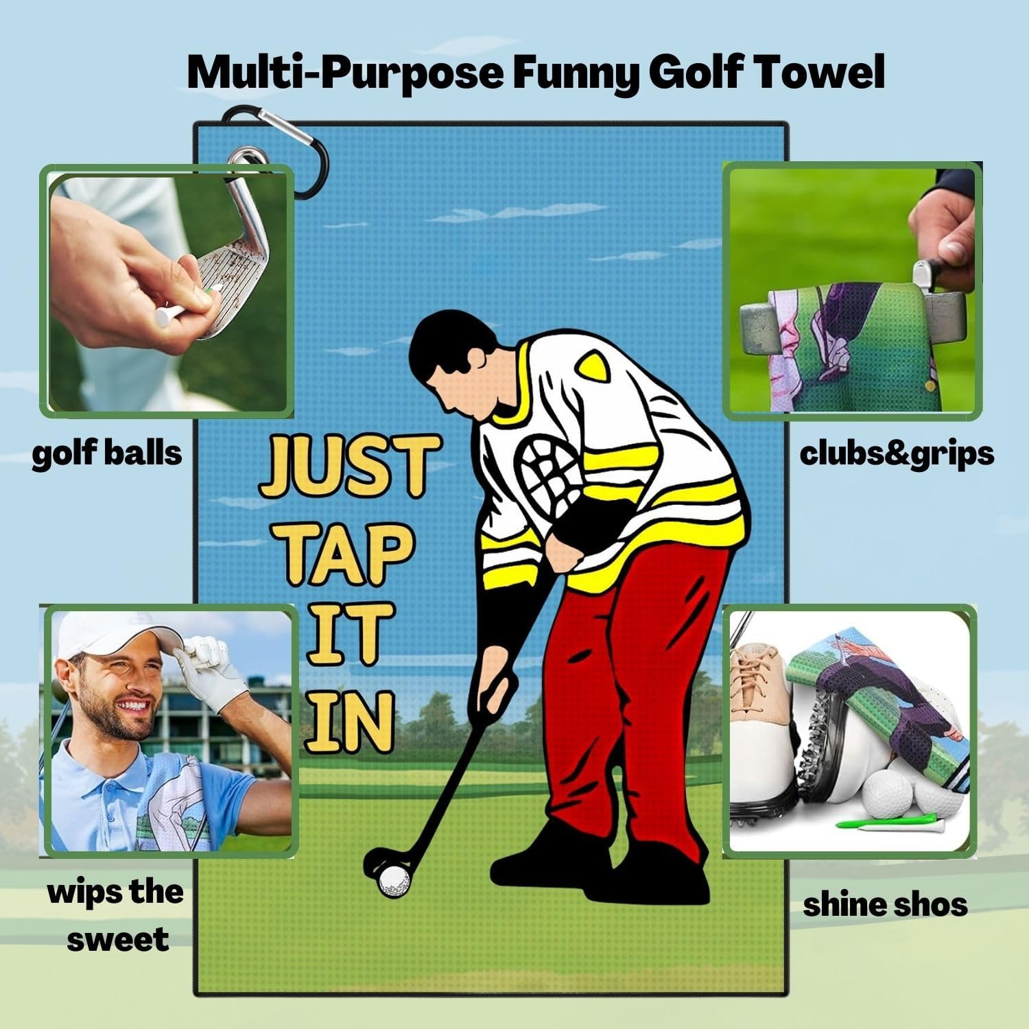 Funny Printed Golf Towel, Funny Golf Towel for Golf Bags with Clip, Golf Gift for Men Husband Boyfriend Dad, Birthday, Cristmas Gifts for Fans - Just Tap It in - Image 4