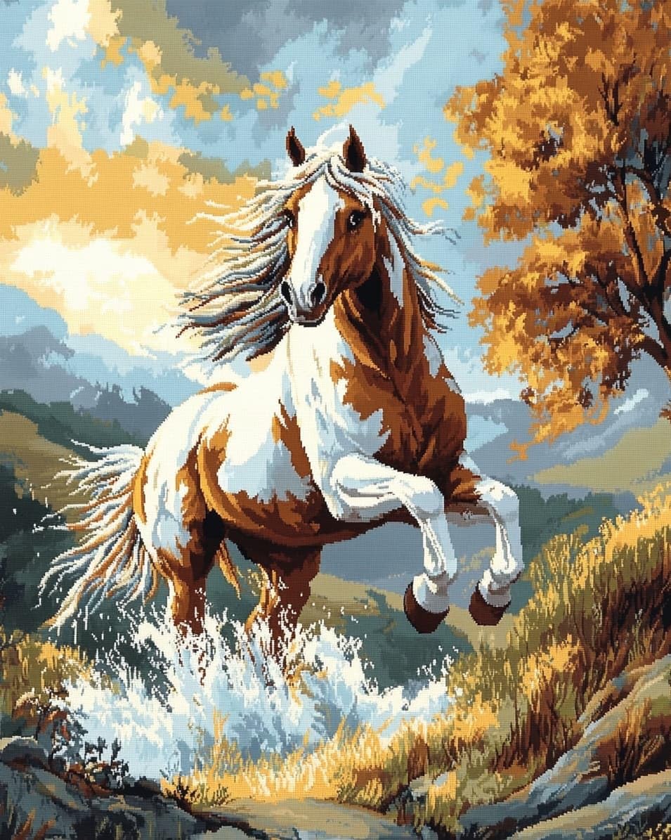 WallustrioaW DIY 11CT Stamped Cross Stitch Kits for Beginners,Galloping Horse,Easy Embroidery Counted Cross Stitch Art Craft for Wall Decoration,40x50cm