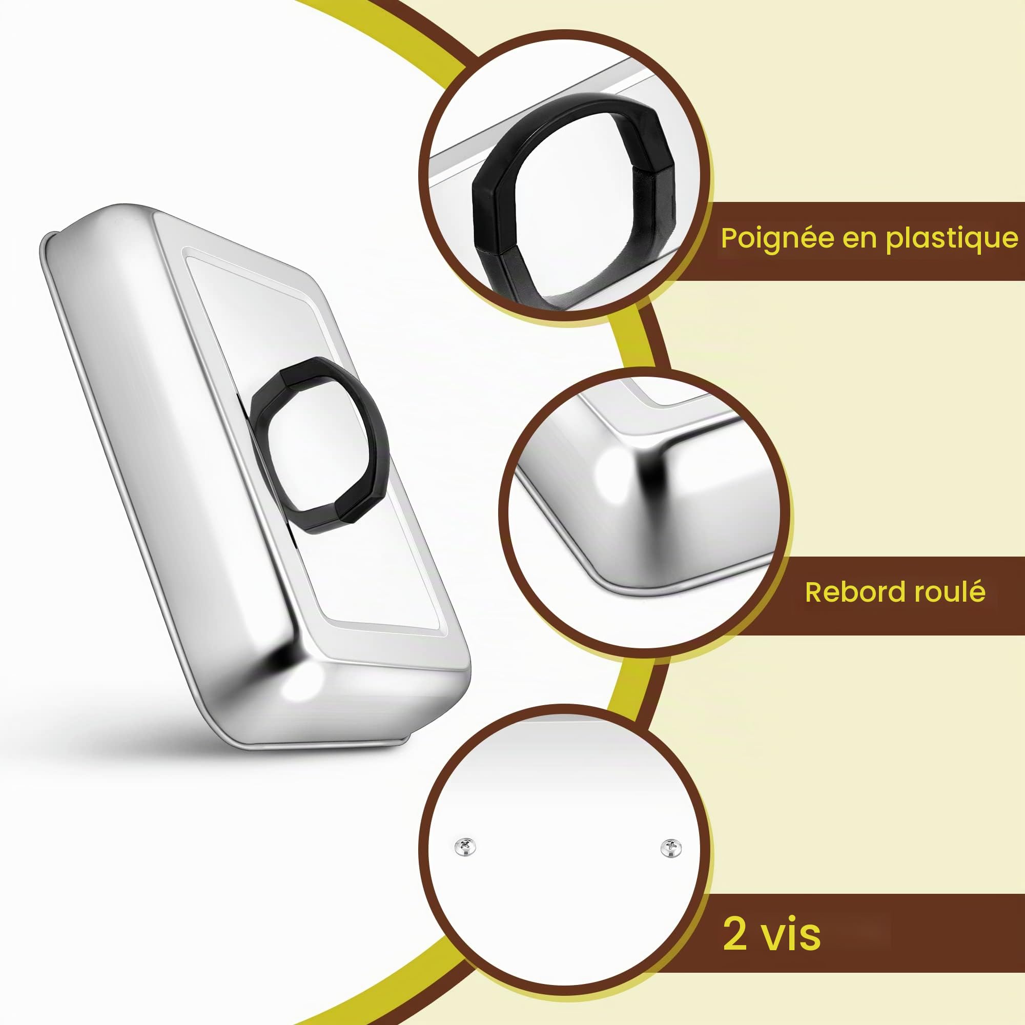 Herogo Lot de 2 bombes de cuisson rectangulaires en acier inoxydable avec poignée résistante à la chaleur, idéales pour barbecue, grill à dessus plat, passe au lave-vaisselle, Argenté.