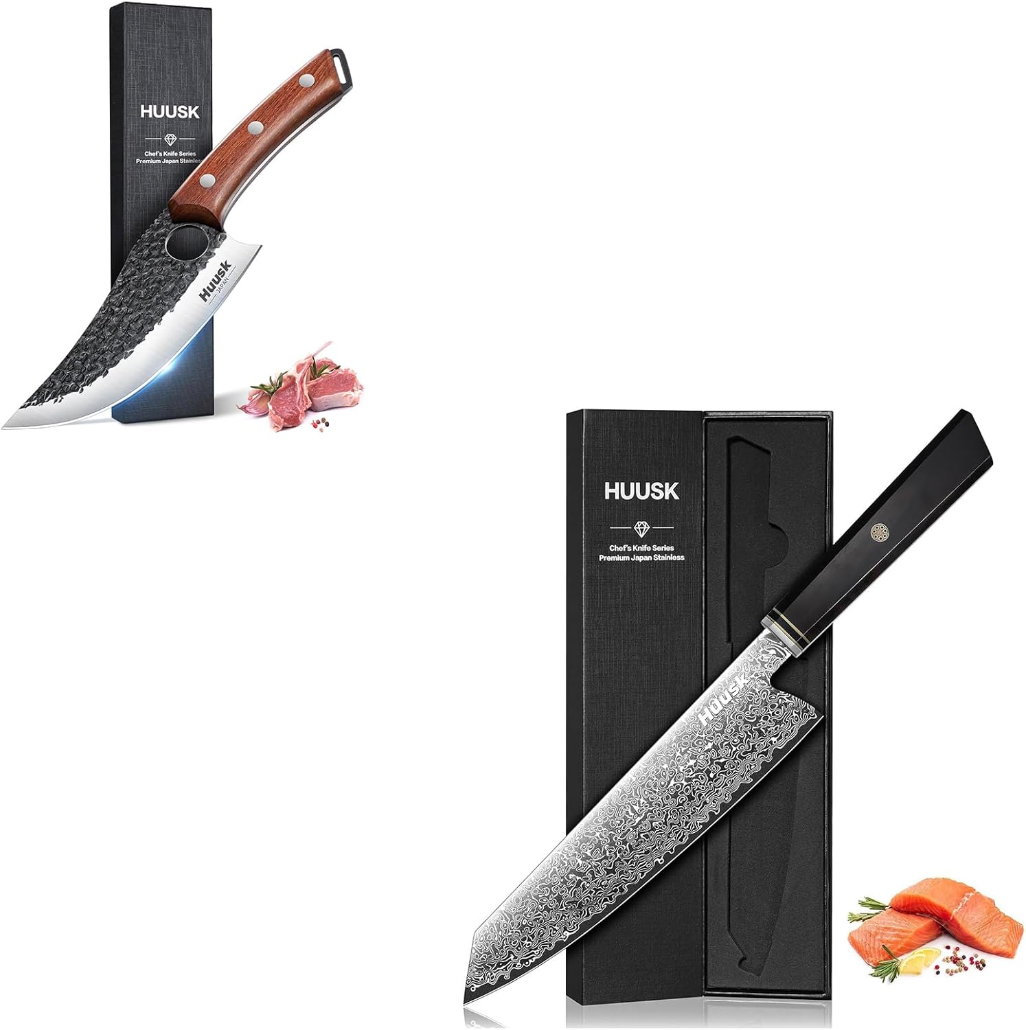 Huusk Damascus Kiritsuke Knife Bundle With Viking Knife