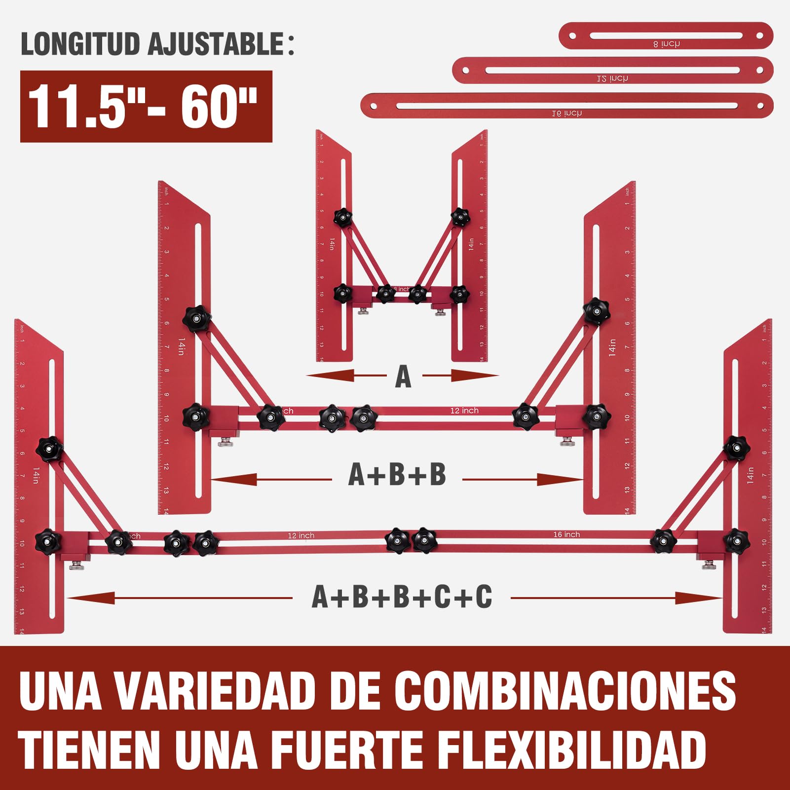 Herramienta de Plantilla para Peldaños de Escalera, Herramientas Medición Escaleras con Barras Soporte Auxiliares y Bolsas Almacenamiento, para Soporte Escaleras Tabiques (Ajustable 10,5 a 60,5 In)