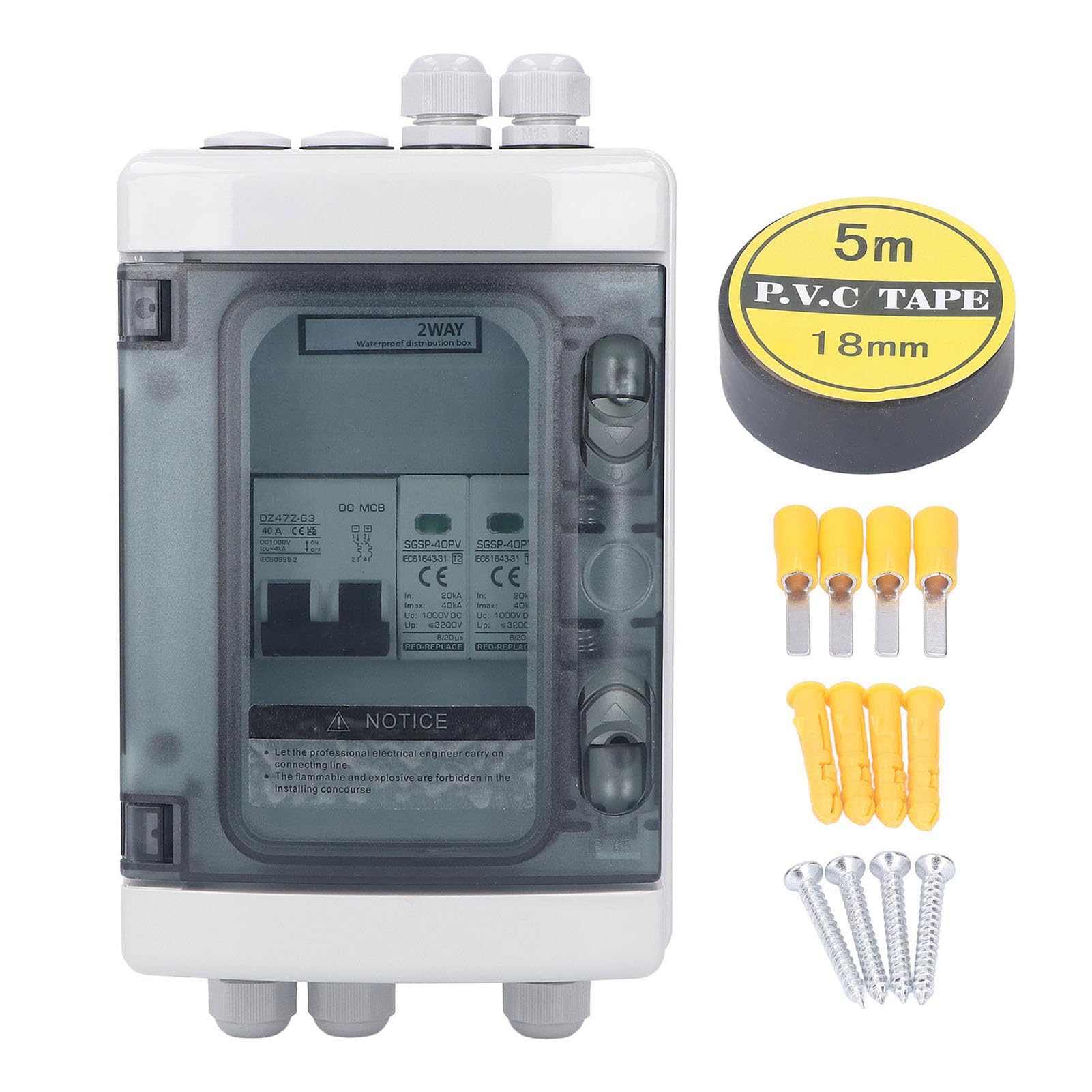Scatola Combinata Fotovoltaica IP65 40A 1000V con Interruttore Automatico Integrato Protezione Fulmini PA66 per Sistemi Solari On-Grid Off-Grid Cavi 5-10mm 10-4 AWG Impermeabile