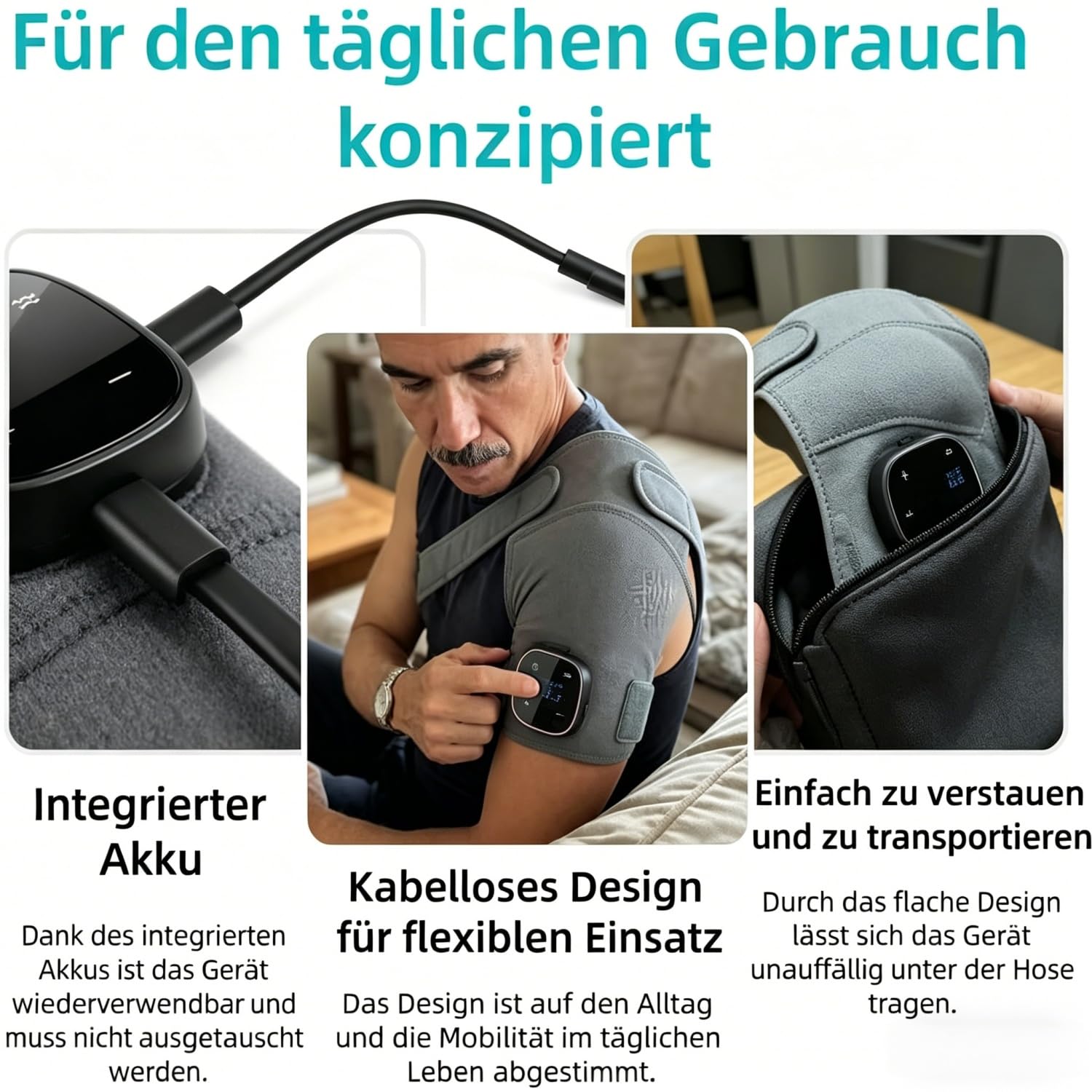 Relevo 3-in-1 Schultermassage Hewelth Triple Method Schulter-Massagegerät-Schulter massagegerät-Tragbare, ergonomische Schulterbandage mit verstellbarem Gurt und LED-Anzeige (1 PS)