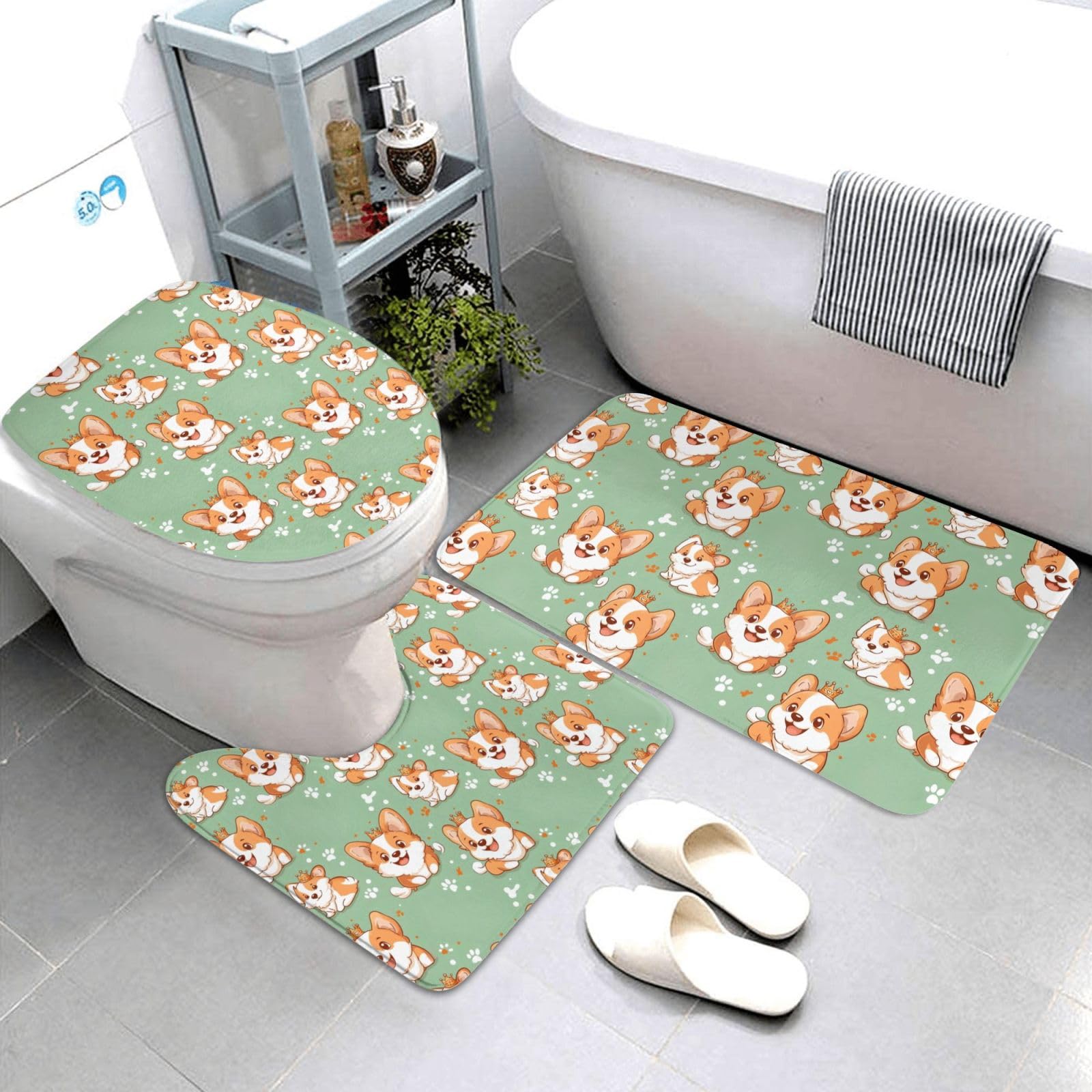 Housse de couvercle de toilette en forme de U tapis Corgi