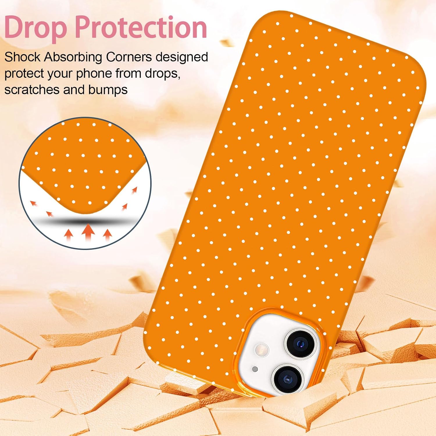 Hython for iPhone 11 Case Cute Polka Dot Aesthetic Design Simple Cover 6.1", Thin Slim Anti-Scratch Soft TPU Bumper Shockproof Rubber Protective Phone Cases for Women Girls Girly Boys, Orange thumbnail