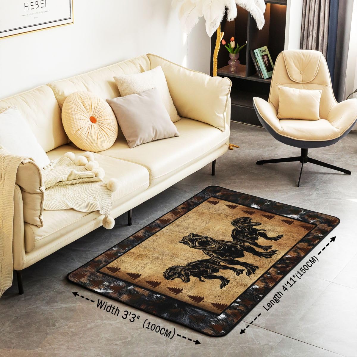 Dinosaurier Teppich 100x150cm 3D Digitaldruck Wohnzimmerteppich Pine Baum Muster Outdoor Teppich Dschungel Dino Küchenteppich Wildes Tier Super Weich Kurzflor