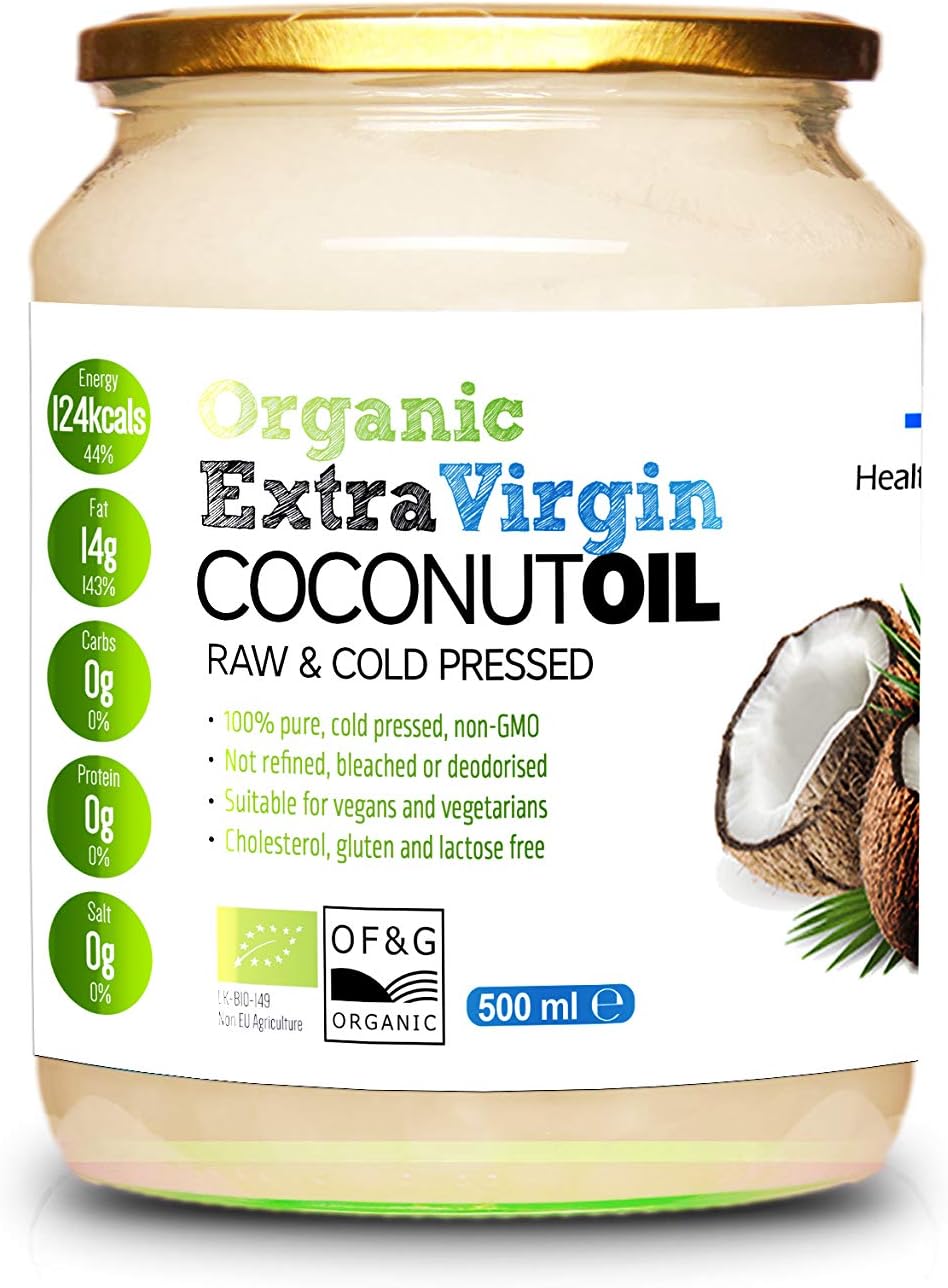 HSL Organic Extra Virgin Coconut Oil (Raw & Cold-Pressed) for Cooking, Baking, Skin moisturiser & Hair Conditioner 500ml