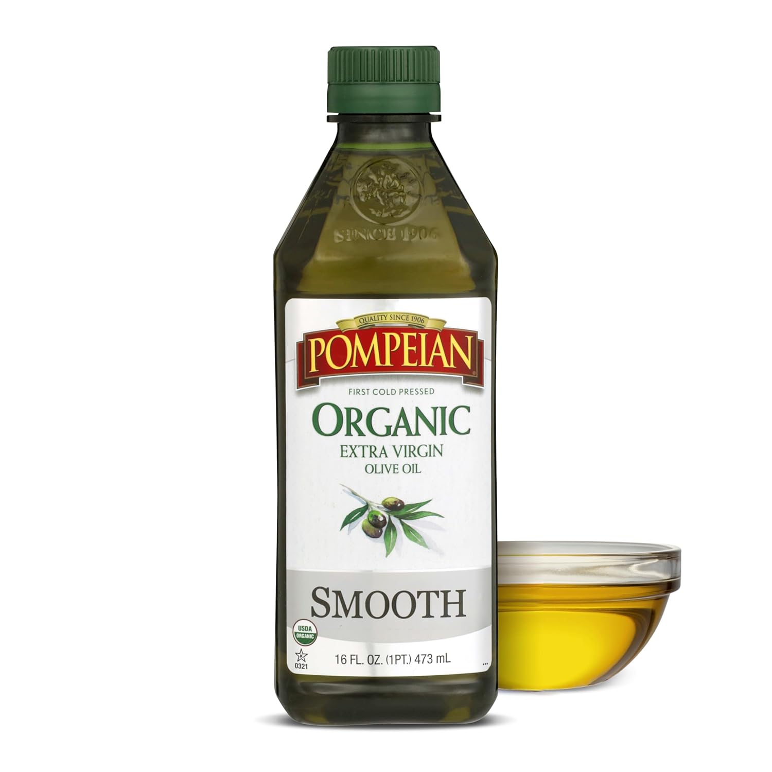 Pompeian USDA Organic Smooth Extra Virgin Olive Oil, Contains Polyphenols, First Cold Pressed, Smooth, Delicate Flavor, Perfect for Sautéing & Stir-Frying, 16 FL. OZ