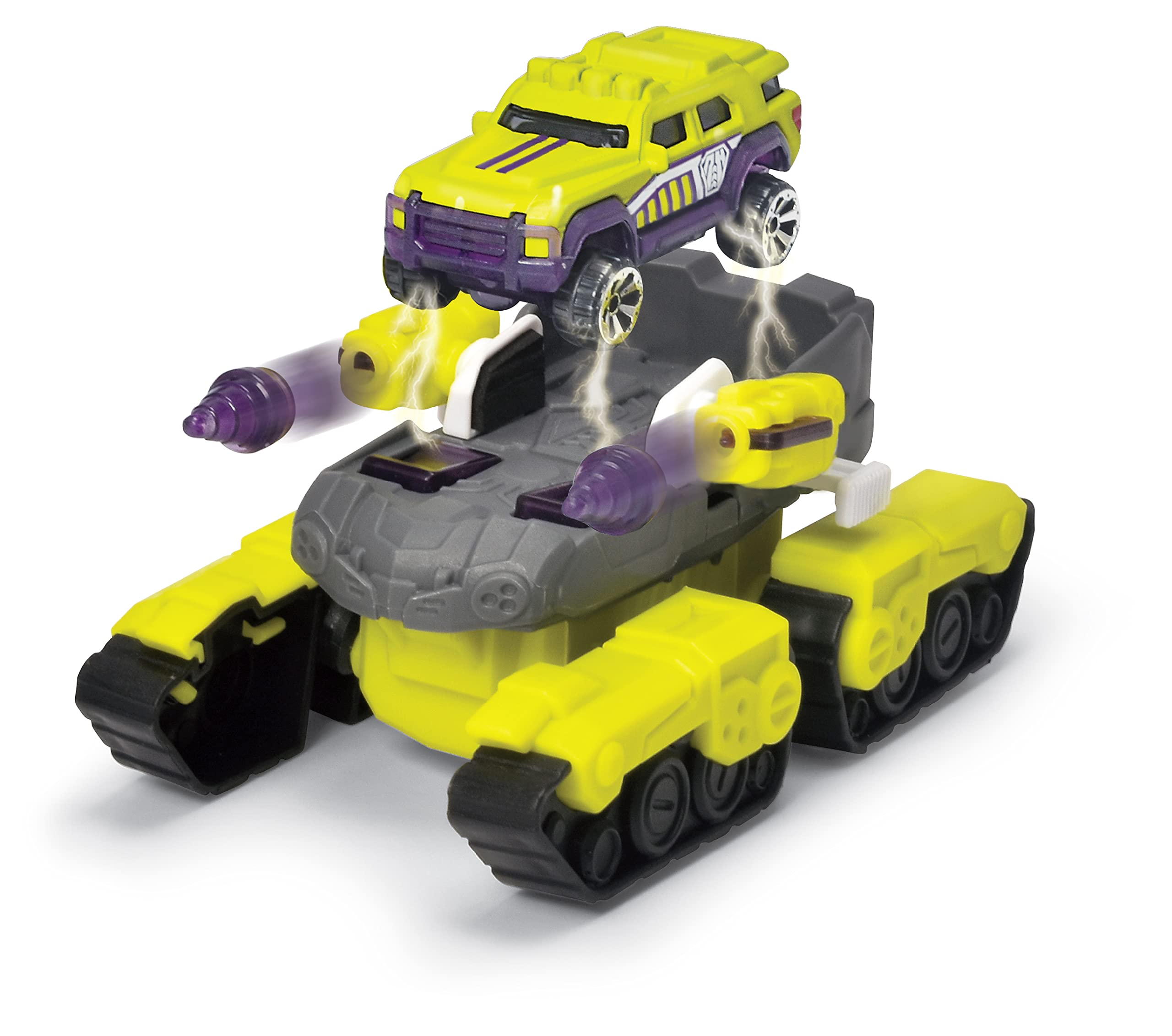 Dickie Rescue Hybrids Spider Tank – Véhicule Vert Citron Fluo 4x4 avec précision à l'échelle 1:64, 12 cm, Transparent