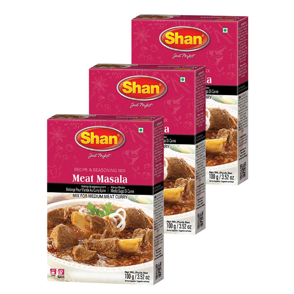 Shan Meat Masala Seasoning Mix (100g) - Authentic Indian Spices for Flavorful Meat Curry - Ideal for Mutton & Chicken Dishes (Pack of 3)