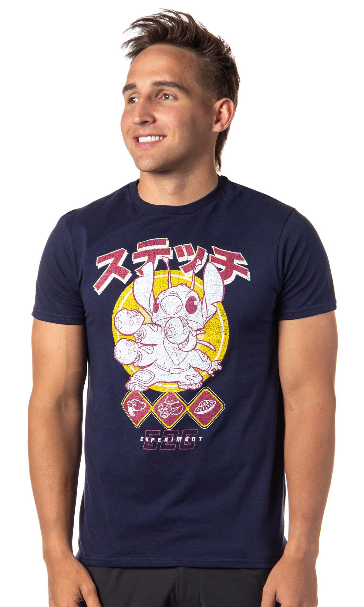 Disney Lilo and Stitch Men's Experiment 626 Kanji Graphic Print T-Shirt