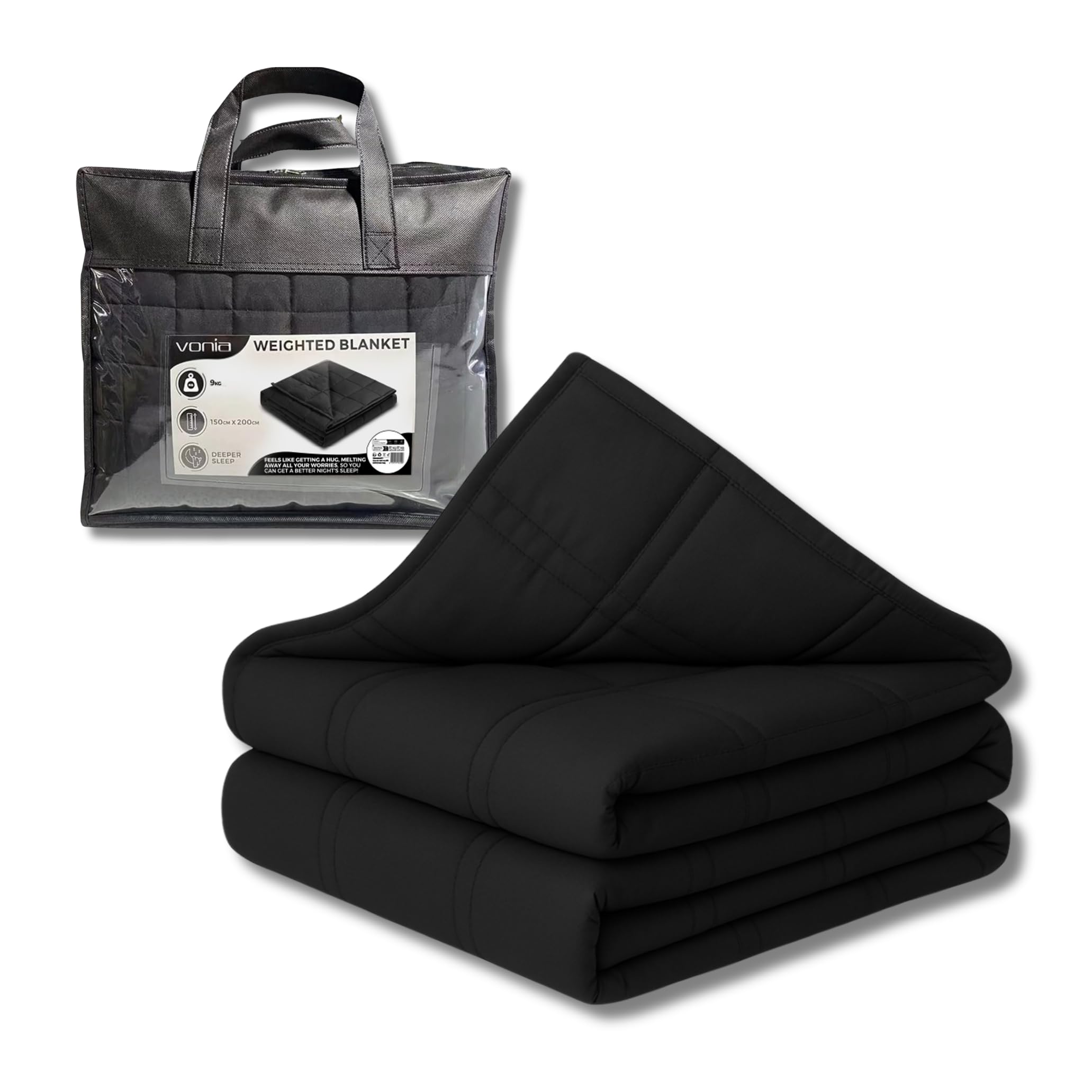 Vonia Manta de peso 9 kg - Manta pesada - Manta pesada - Manta con peso - 150 x 200 cm - Negro