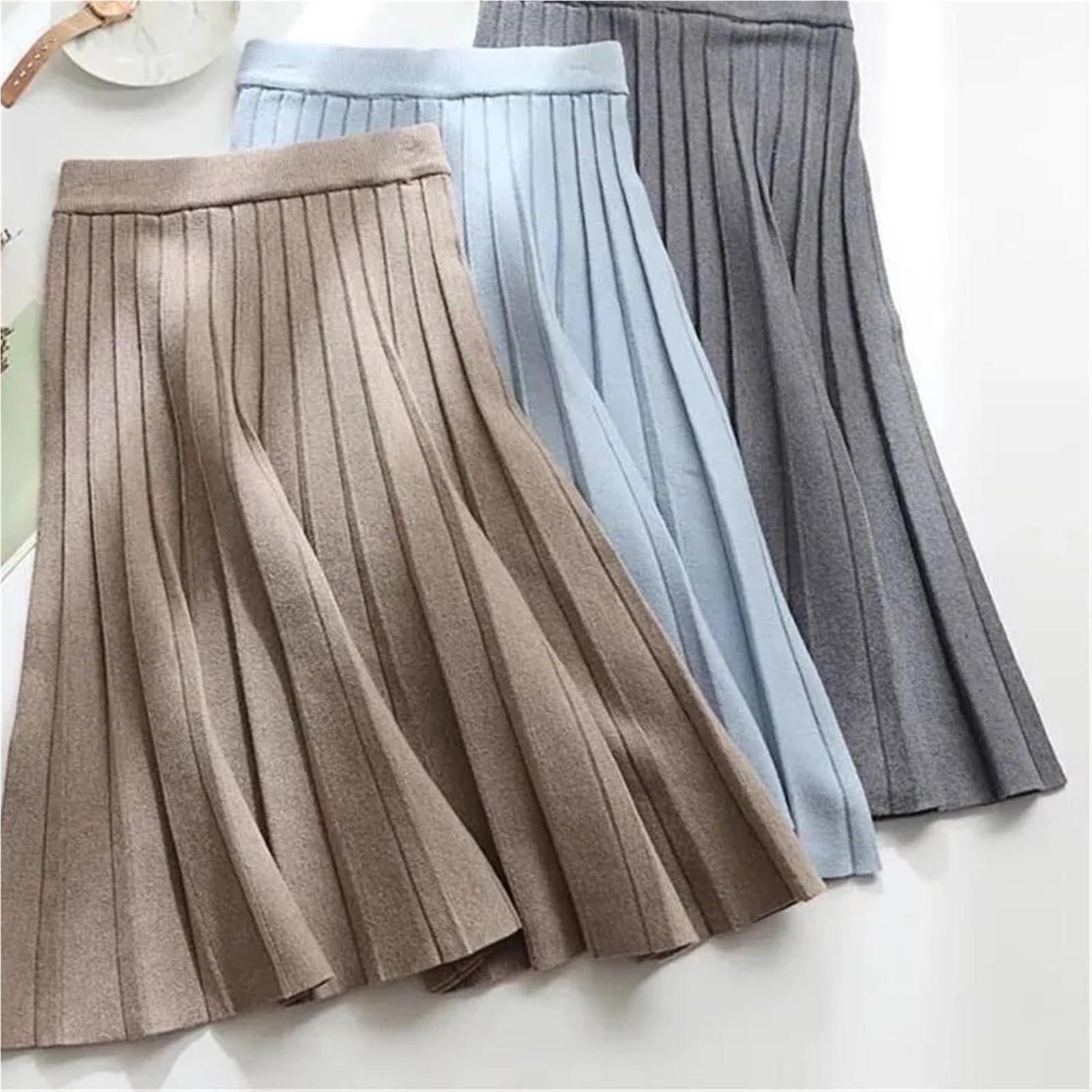 Falda Larga Tejida Falda Midi de Punto for Mujer, Falda Larga Plisada de Cintura Alta, Elegante, Negra, Corte en A, Primavera, Otoño e Invierno(Blue,XL)