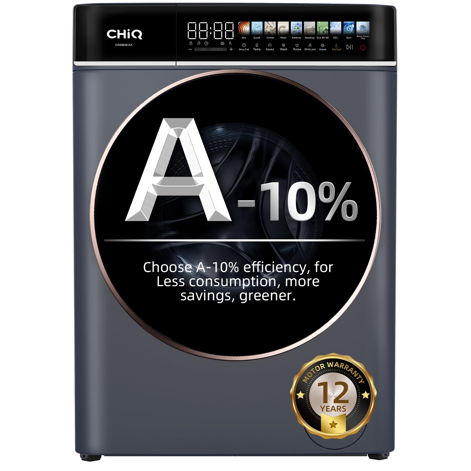 CHiQ CFL80-14586IM3XAU, Front Load Washing Machine 8kg,Space Pro, Counter Depth, Large Drum, Stable Inverter Motor — view 11