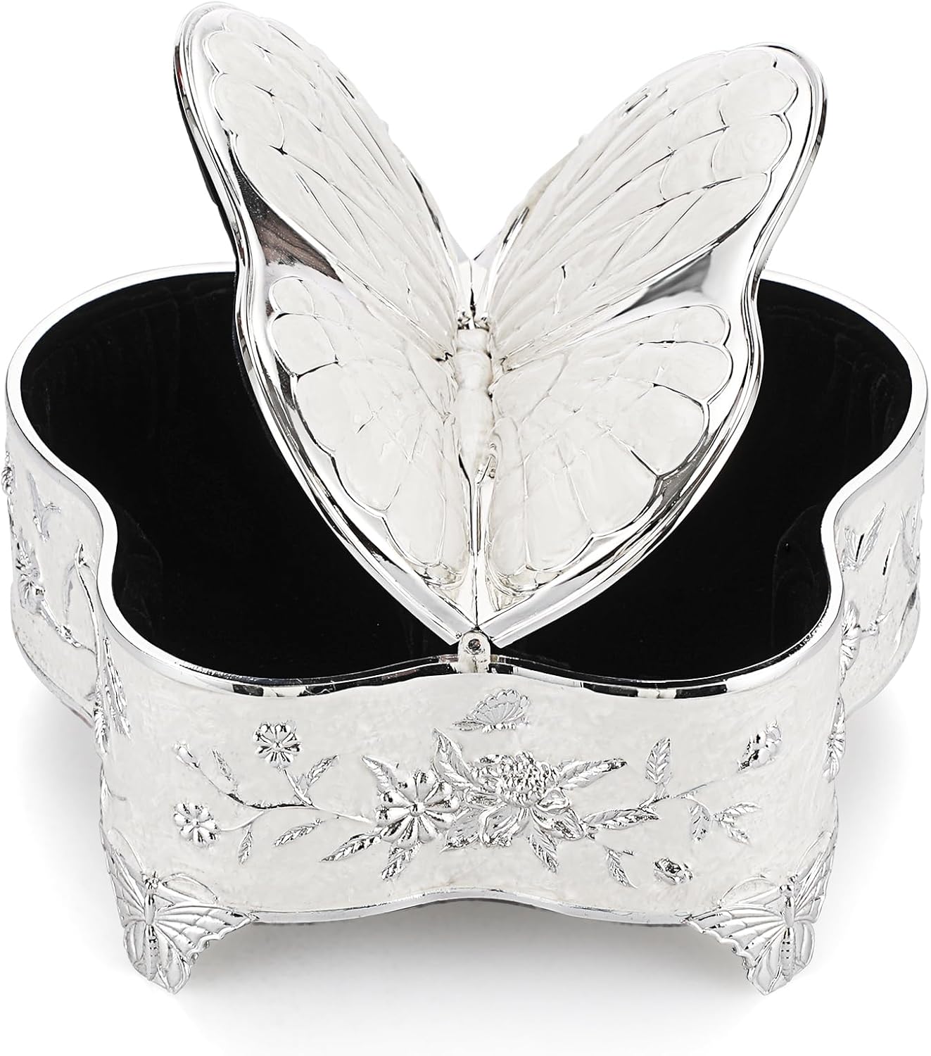 Hipiwe Vintage Metal Jewelry Box Trinket Organizer - Butterfly Shape Jewelry Display Box Treasure Chest Box Ring Holder Earrings Necklace Storage Box Keepsake Box,Pearl White,Large