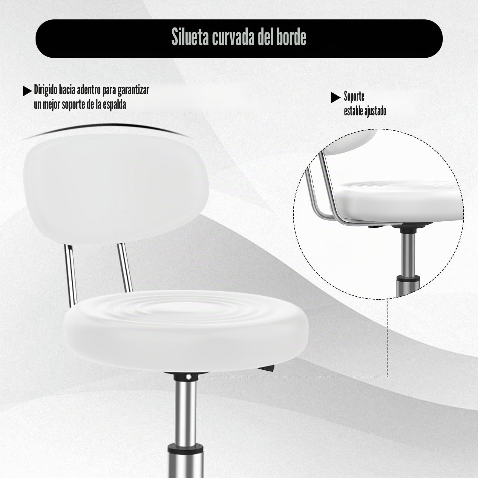 PIPOXER Juego de 2 taburetes de peluquería con respaldo taburete rodante, giratorio de 360°, regulable en altura 46,5-61,5 cm, taburete de oficina ergonómico, adecuado para salones de masaje