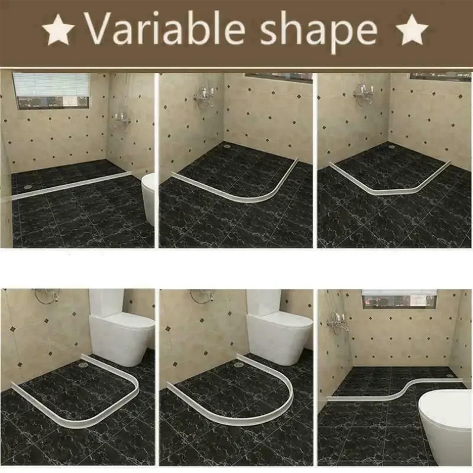 Schwallschutzleiste Badezimmer-Wasserstopper, 30 Mm Höhe, rutschfeste Wassertrennwand, Trocken- Und Nasstrennung, Hochwassersperre, Gummidamm, Silikon-Wasserblocker(Black,150cm)