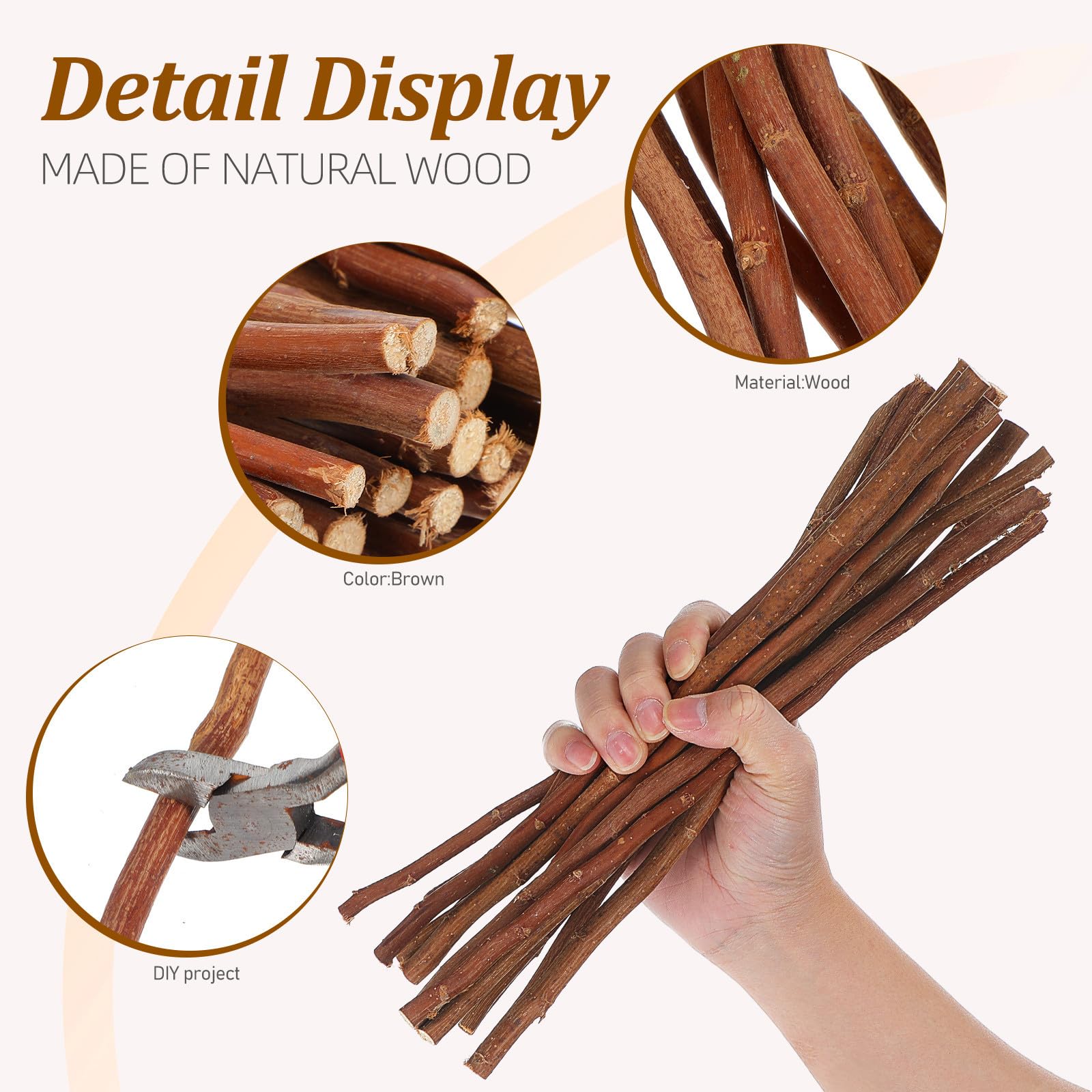 Palitos de Madera Fáciles de Usar para Manualidades 50 Ramitas Marrón y Resistentes, para Decoraciones de Bodas y Cualquier Temporada