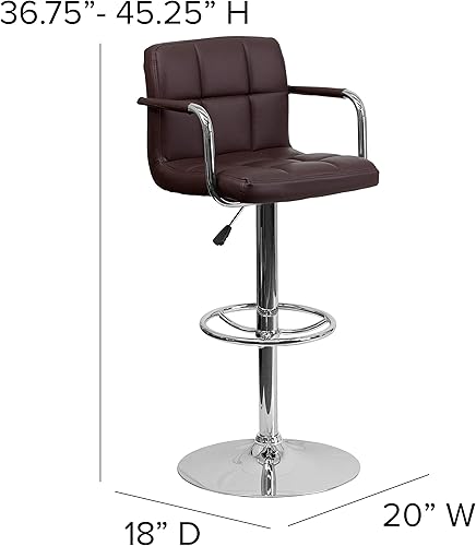 Miniatura 37 de Flash Furniture Taburete de bar de altura ajustable de vinilo acolchado gris contemporáneo con brazos y base cromada Gris,Marrón,Negro