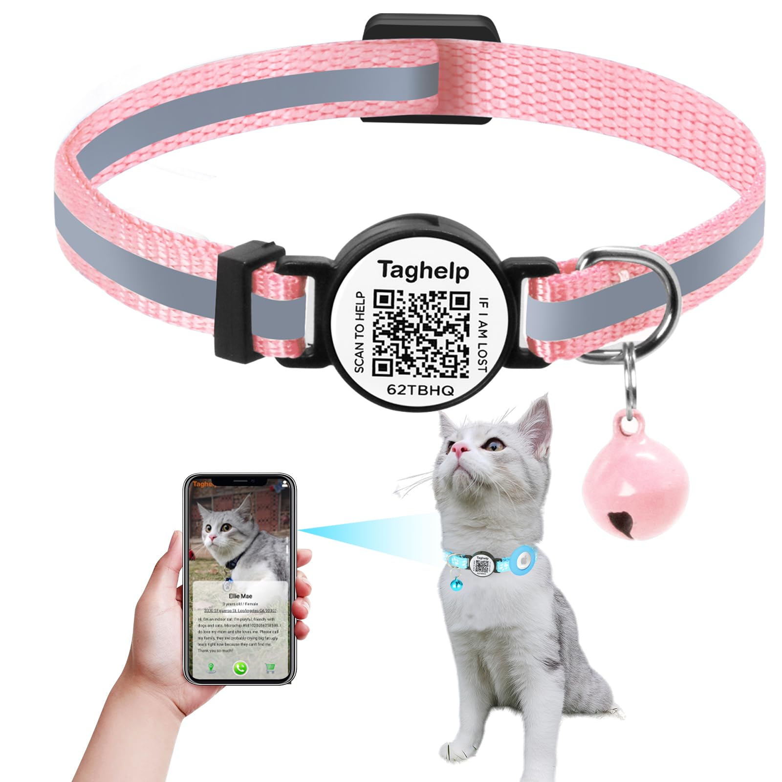 THAIN Collier Pour Chat Avec Clochette Et Nœud Papillon - Boucle De Sécurité Avec étiquette Nominative - Motif écossais Bleu - 17,8 à 28 Cm - Pour Chatons Et Chats - Motif écossais Bleu