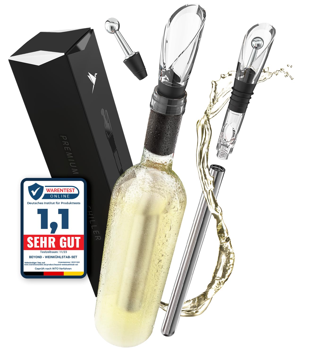 Beyond Wine Cooler Stick With Pourer Stainless Steel – Wine Chiller Ideal Wine Accessory And Gift For Wine Lovers Men And Women | Bottle Cooling Stick For White And Red Wine (Set