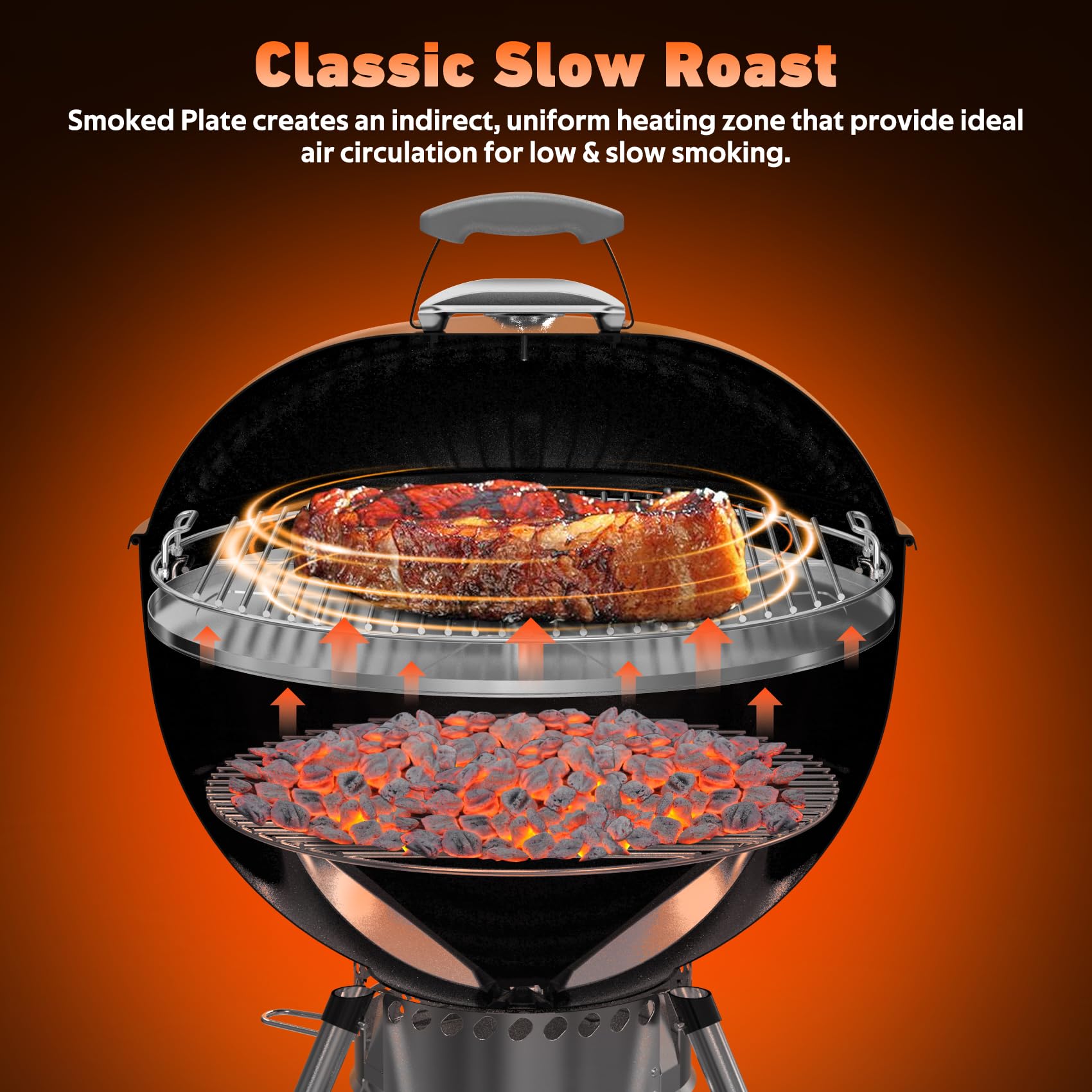onlyfire Ruszt do wędzenia ze stali nierdzewnej do grilla Weber 57 cm czajnik węgiel drzewny