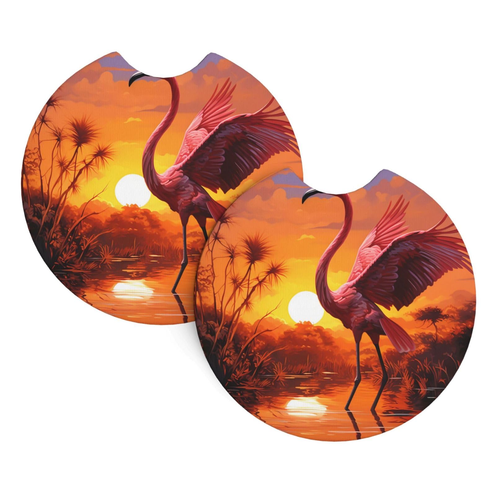 2 Pack Car Coaster for Cup Holders Pink Flamingo Sunset Car Cup Coaster 2.7" Neoprene Non-Slip Automotive Cup Mat Universal Auto Car Interior Accessories for Women Men Cup Pad