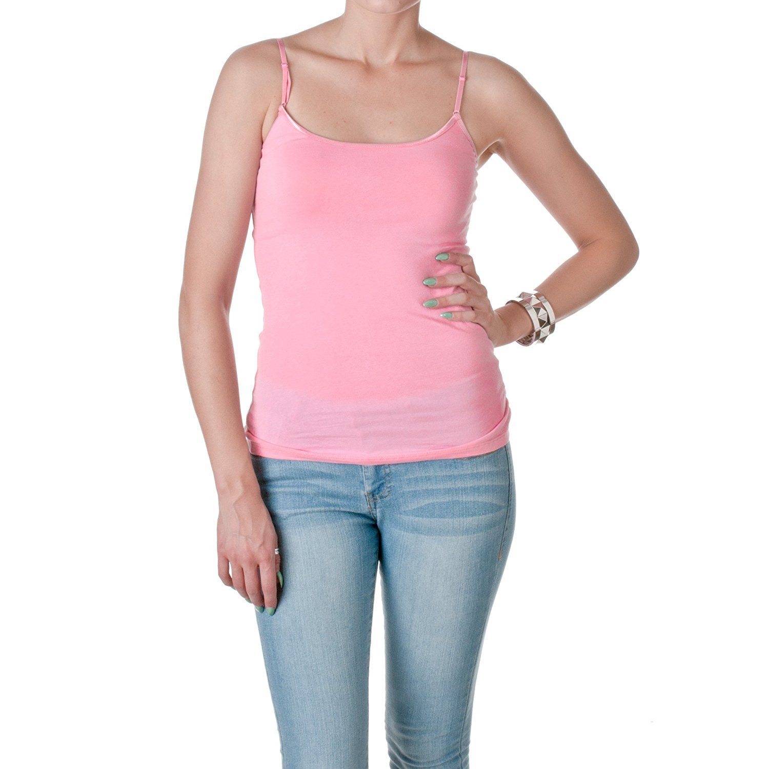 Hollywood Star Fashion Regular Length Spaghetti Strap Tank Top Camis Basic Camisole Cotton Plain Solid Color