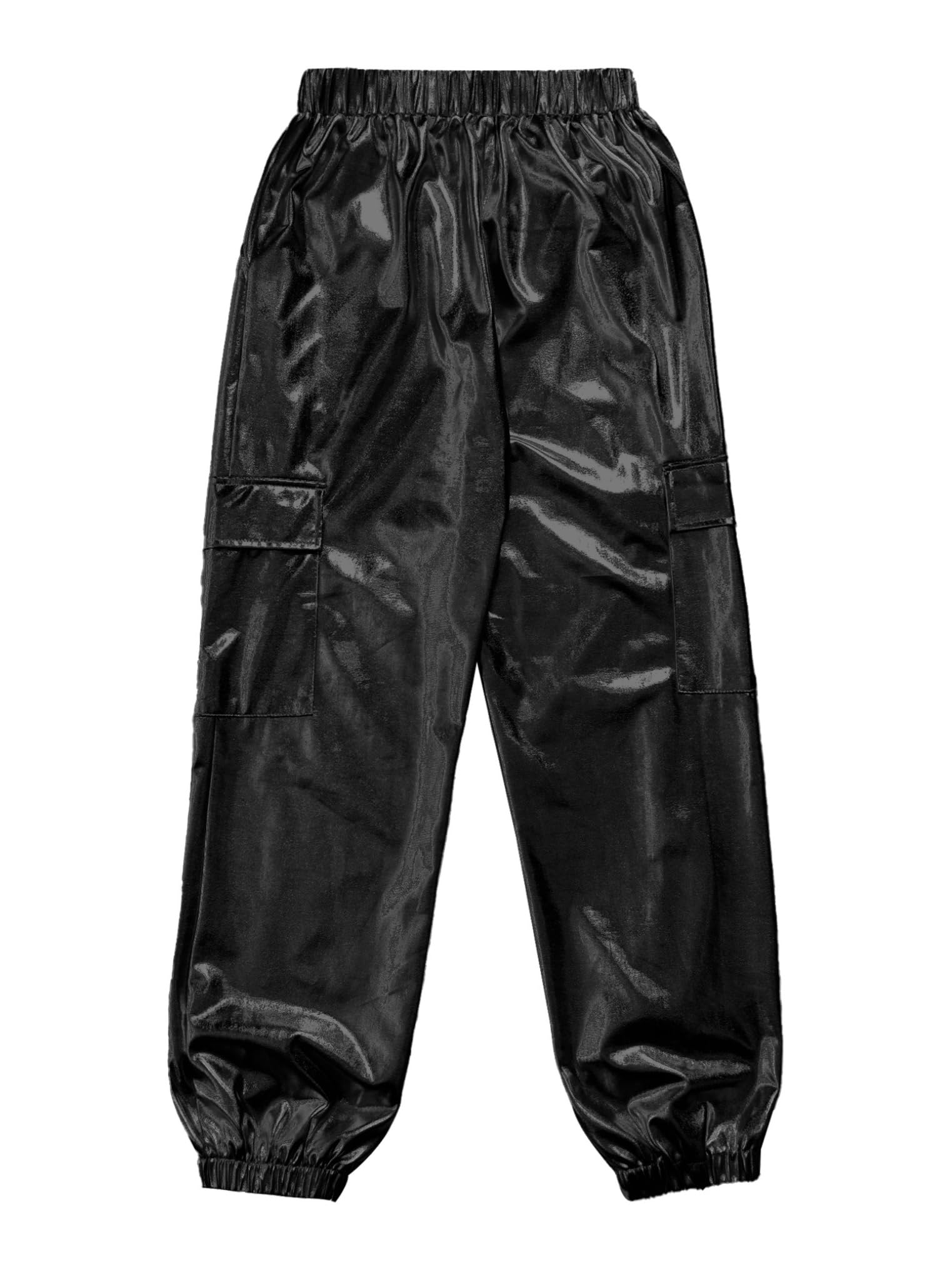 Freebily Pantalones De Cuero Metálico Brillante para Niñas Niños Pantalones Deportivos Elásticos para Jazz Hip Hop Pantalón De Baile Fiesta Discoteca