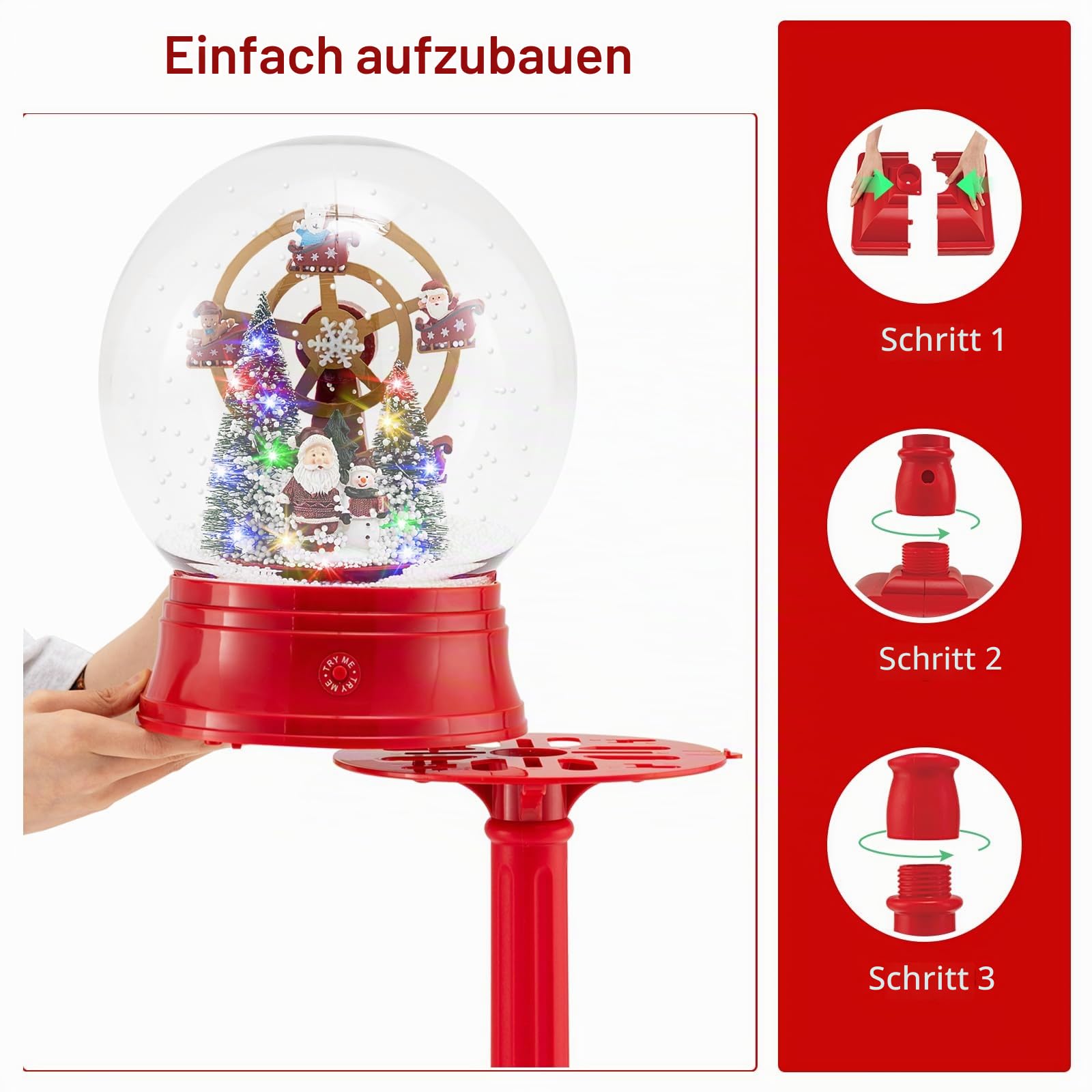 SOARS Weihnachtslaterne 153cm mit Musik & 15 bunten LEDs, Straßenlaternen Weihnachten mit Schneeeffekt & 360° drehbares Riesenrad, Weihnacht Schneekugel Laterne batteriebetrieben, für außen & Innen