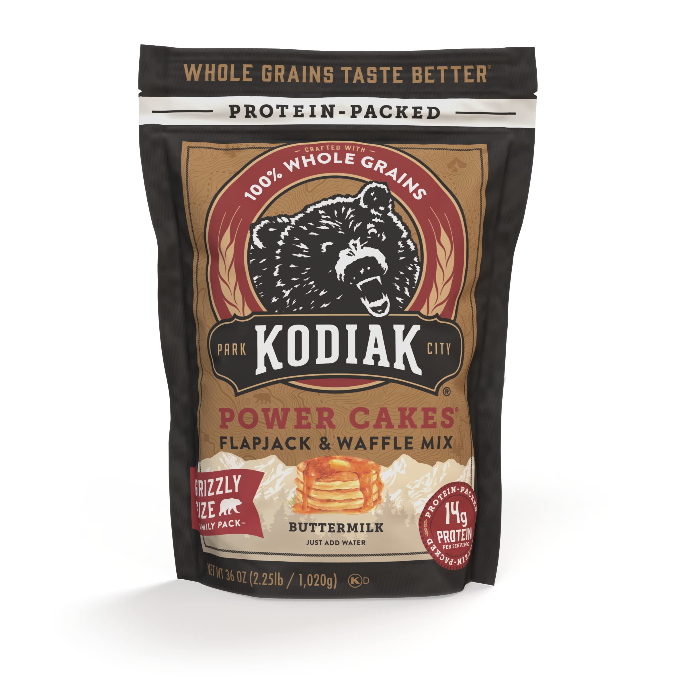 (Best :07/Jun/2025)(Box of 6 packs)Kodiak Grizzly Size Power Cakes Mix, Buttermilk, High Protein,100% Whole Grains (Pack of 1 bag)