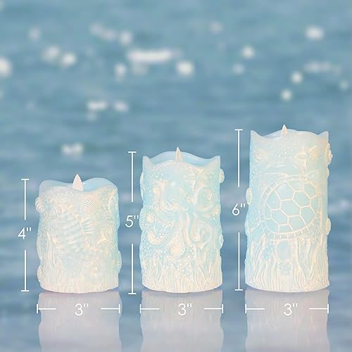 Miniatura 3 de Velas LED azules con control remoto, parpadeantes sin llama, con temporizador, funciona con pilas, decoración temática de playa para el hogar, baño,