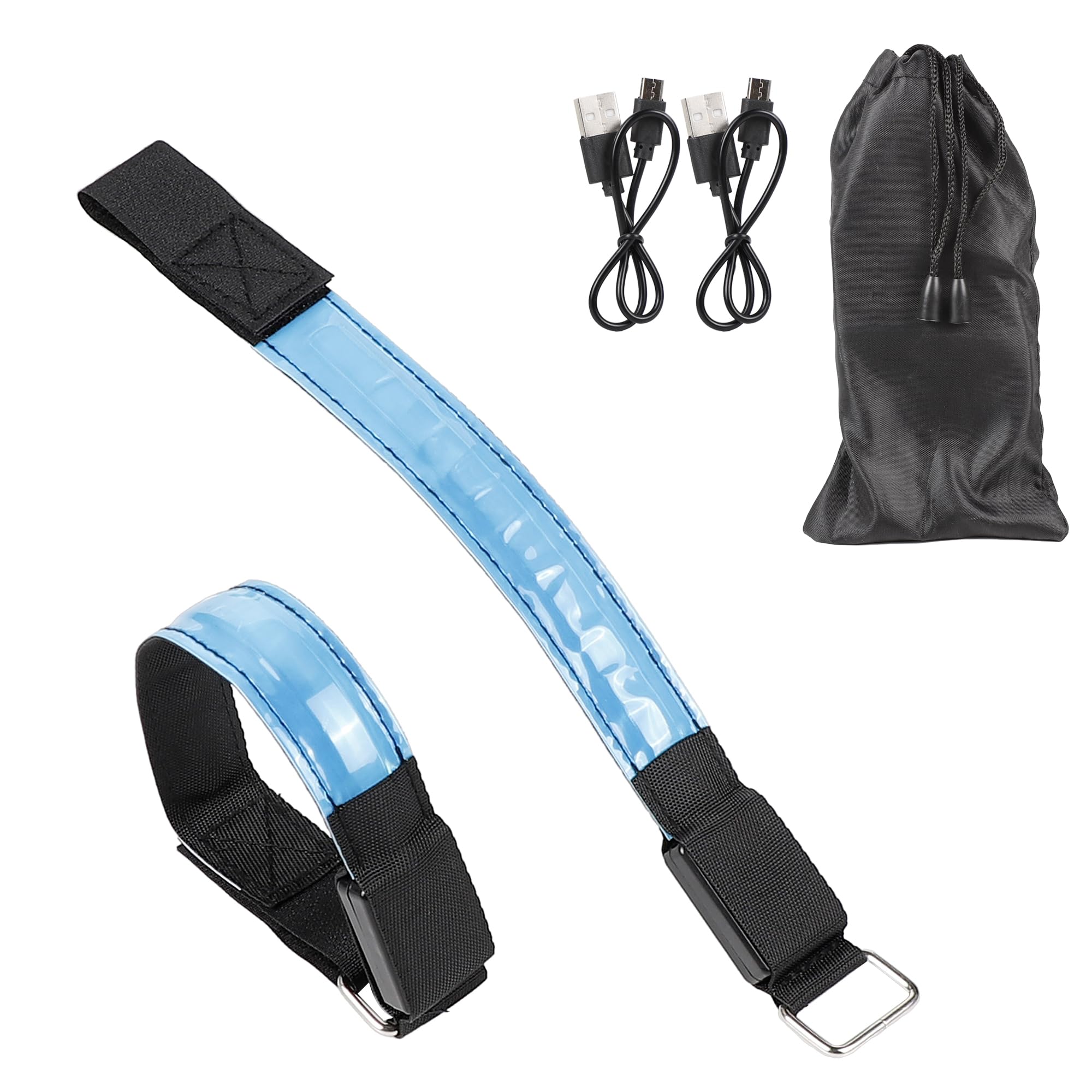Fuworance 2Pcs Rechargeable LED Luminous Armband Safety Light Up Ring Waterproof Slap Running Light Straps Arm Ring Safety Bracelets Reflective Running Gear Night USB Charging Wirstbands (Blue)