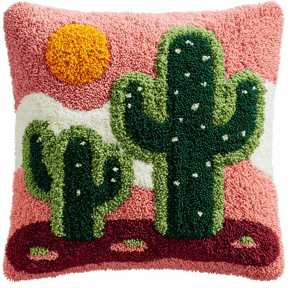 Kitphoenix Latch Hook Kits F Latch Hook Kit Pillow Case Cactus 43Cmx43cm Needlework Unfinished Crocheting Rug Yarn Cushion Embroidery Carpet Set