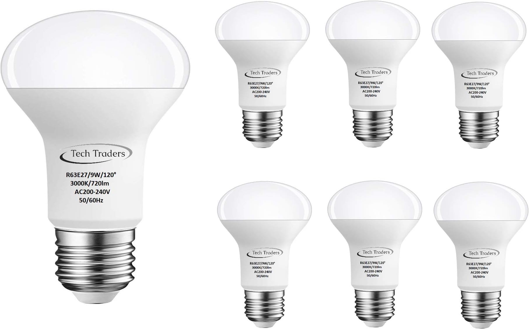 R63 E27 Reflector LED Spotlight Bulbs 9W,720Lm, Non-Dimmable Warm White 3000K