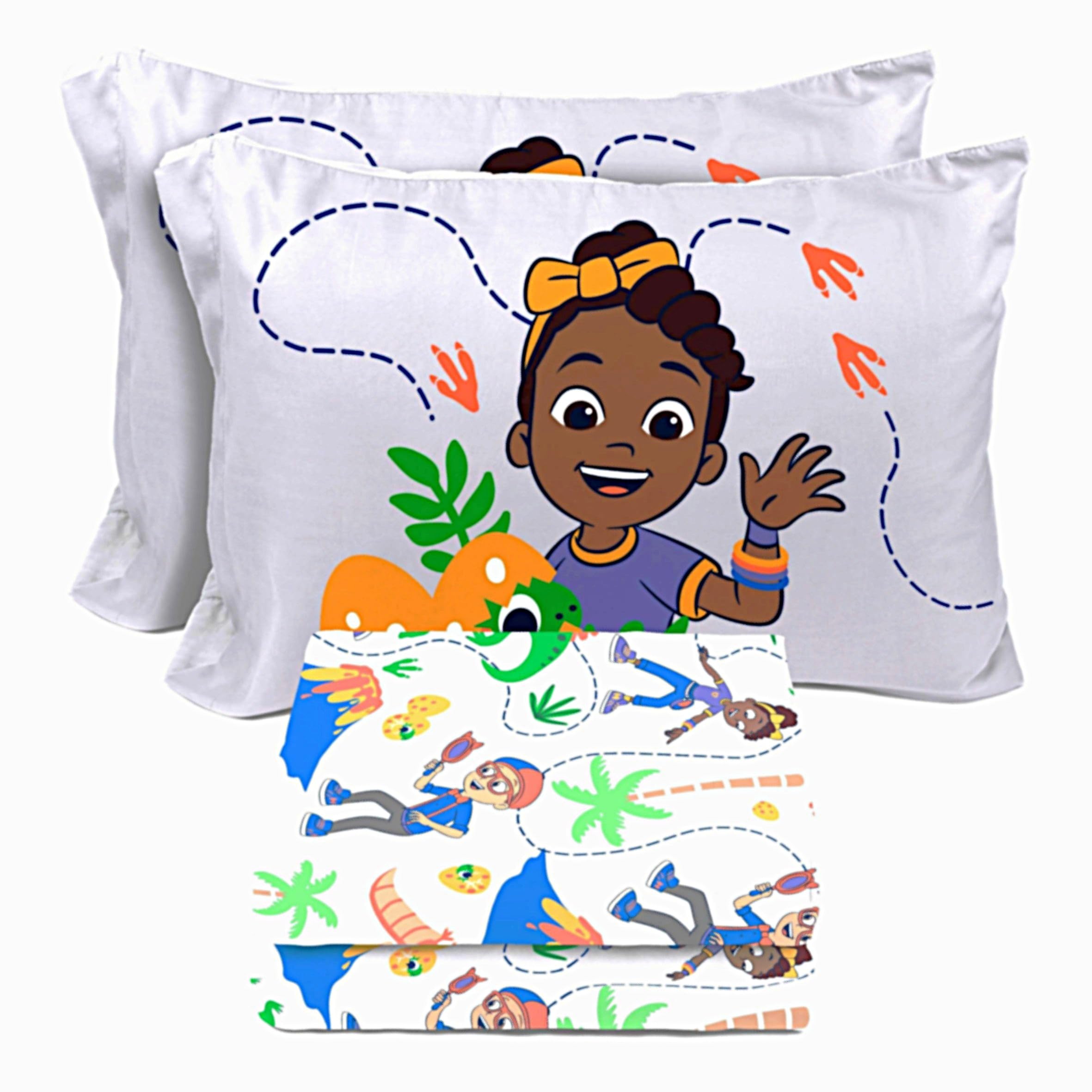 sunny side up kids sheet set includes sheets and pillow cover - 100% microfiber bedding and room decor, gray - blippi, 4 piece full