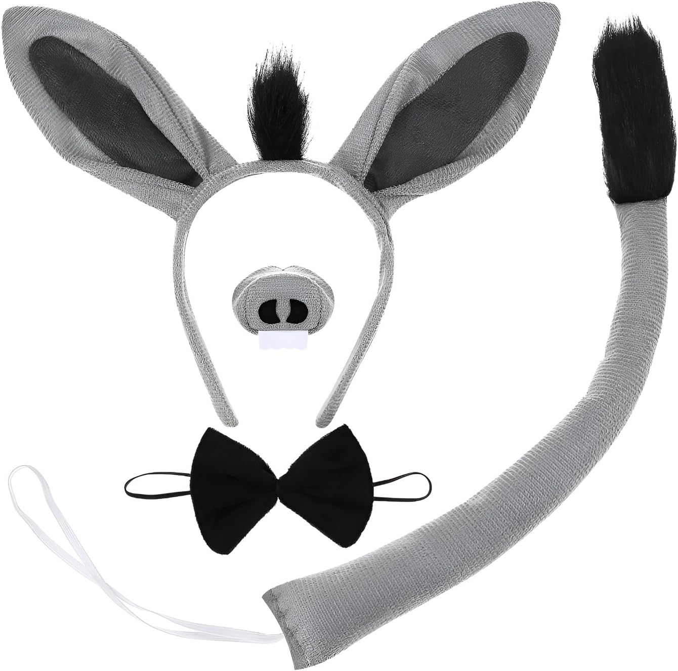JOYFISCO Donkey Costume Accessories Set Donkey Ears Nose Tail and Bow Tie for Halloween Christmas Cosplay Animal Dress up Party Costume