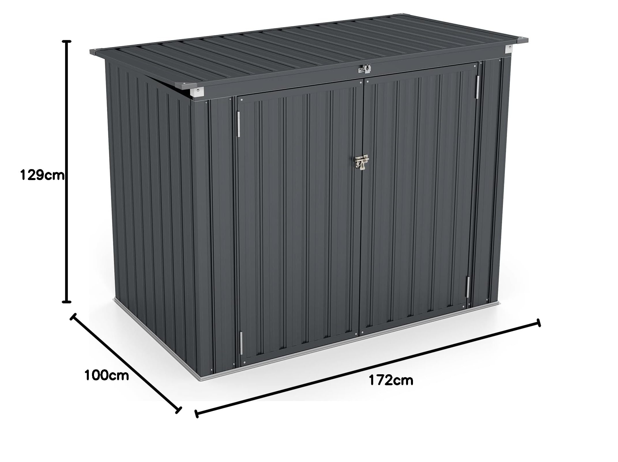 GOPLUS 1,51m² Abris de Jardin en Métal Galvanisé Extérieur, Cache Poubelle, Résistant aux Intempérie,Couvercle Relevable, 2 Portes Verrouillable, Structure Renforcée, 1,97m³,172x100x129cm (Gris)
