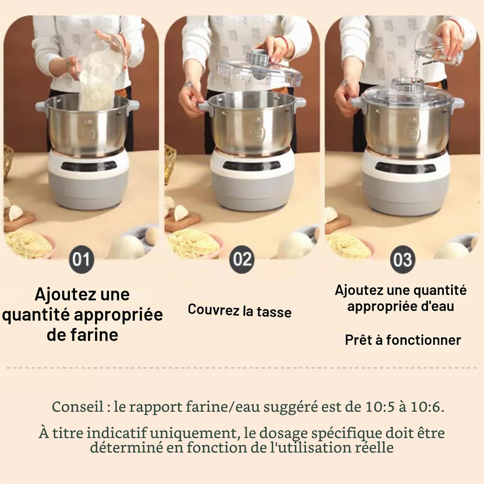 Machine à Pâte avec Fonction Fermentation, Mélangeur en Acier Inoxydable de 5L/7L pour la Cuisson à Domicile, Machine à Pétrir Antiadhésive avec Panneau de Minuterie et Chambre de Réserve