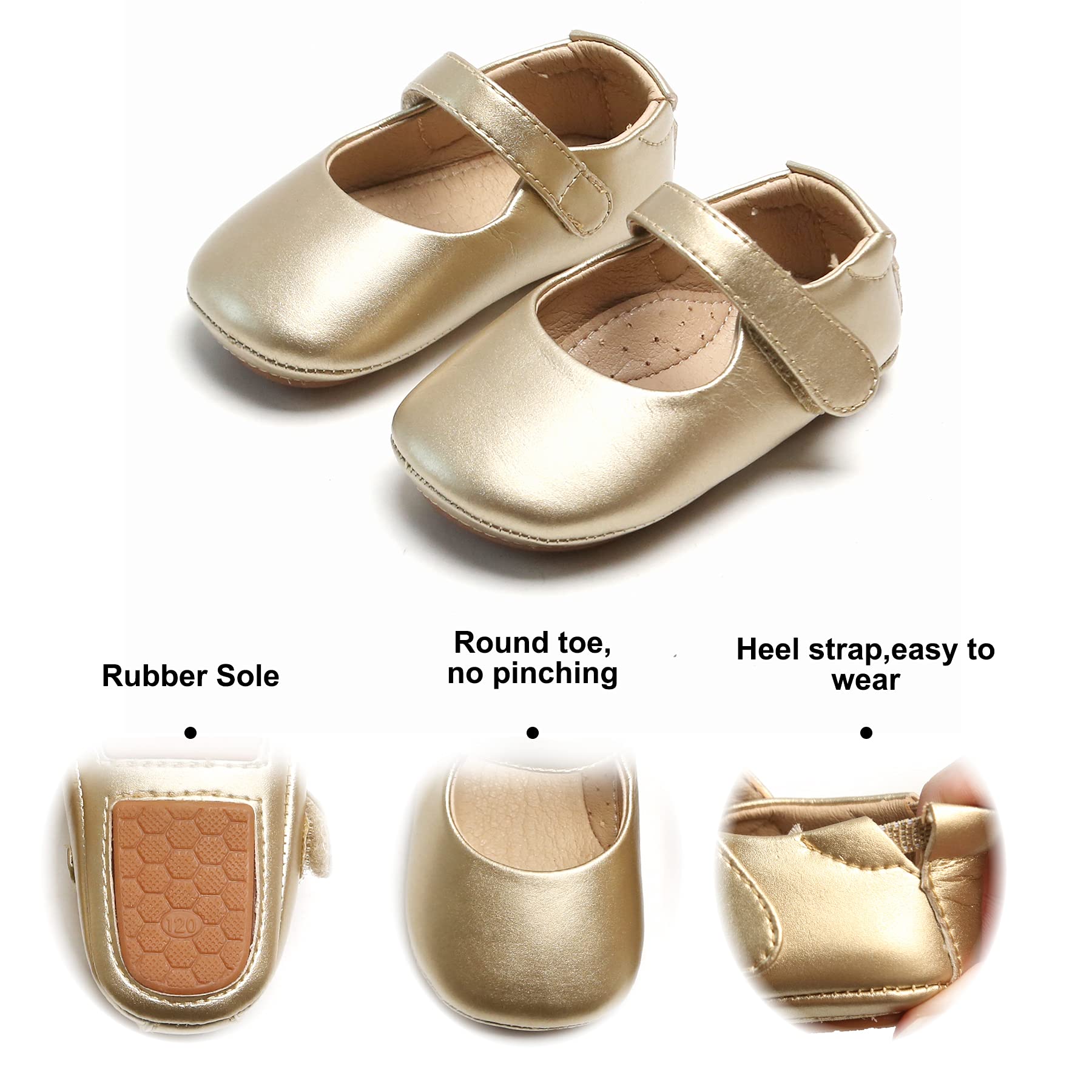 Felix & Flora Zapatos de bebé de cuero con suela suave - Zapatos de bebé para caminar para bebés mocasines suela de goma