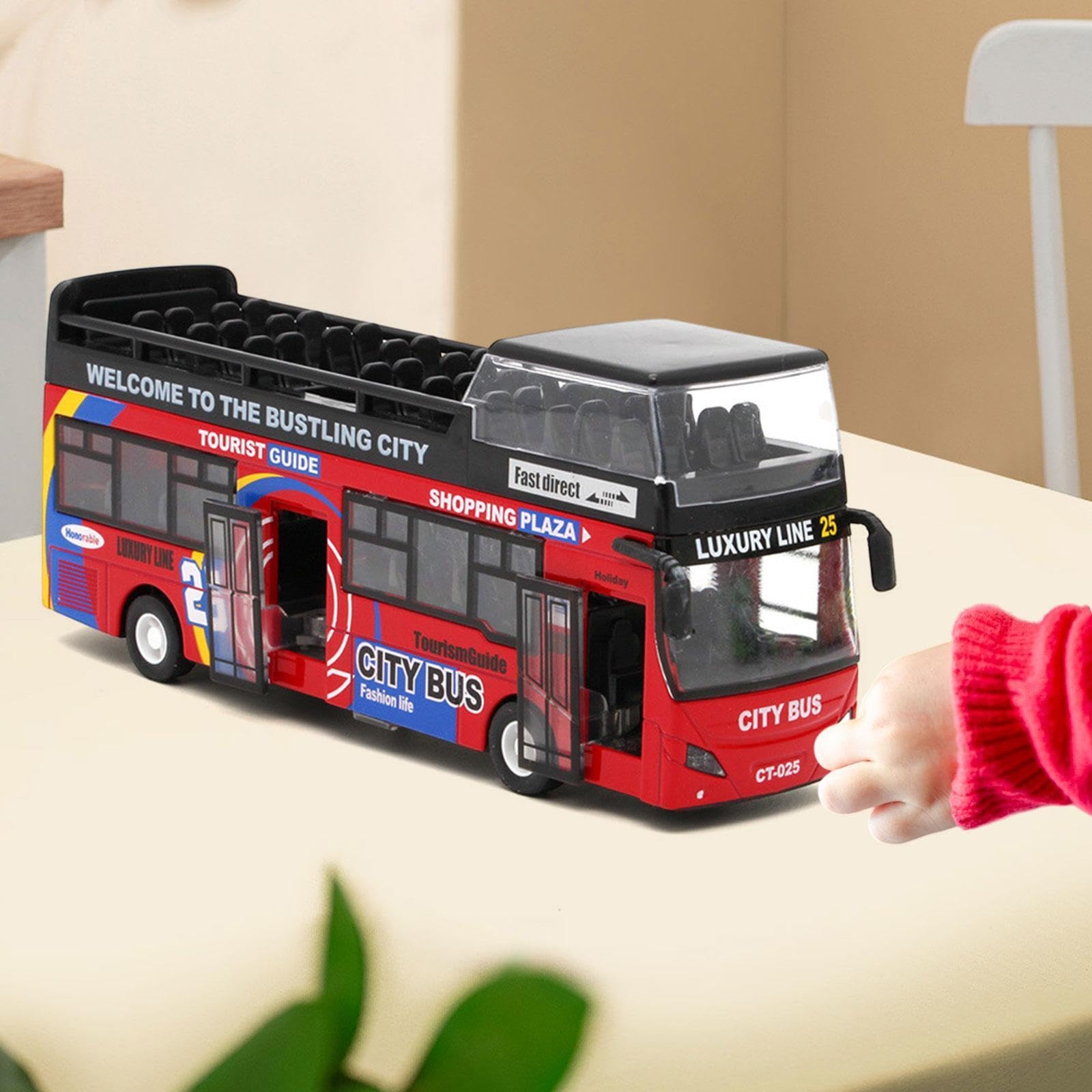 Sharplace Giocattolo in Autobus a Due Piani con Città E Suoni di Autobus Che Tornano per I Regali di Compleanno per Bambini, Rosso