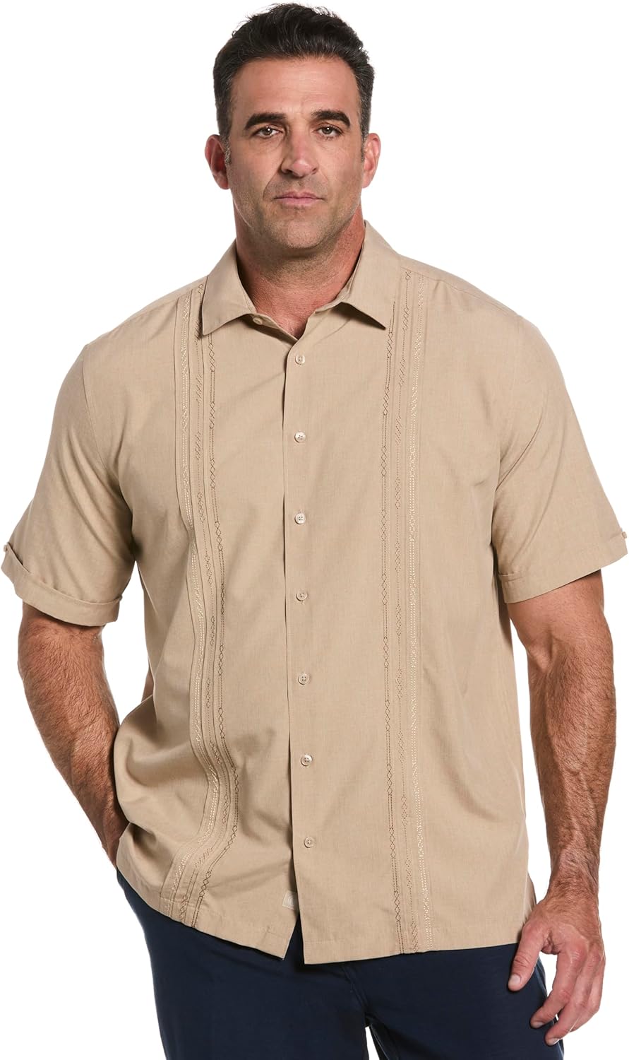 Cubavera mens Embroidered Chambray Short Sleeve Casual Shirt Classic Fit With Button-down (Available in Big & Tall)