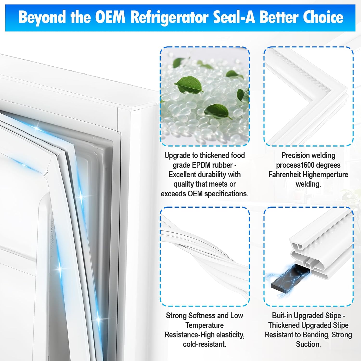 Upgrade 39.57"x26.97" 2188448A Refrigerator Fresh Food Door Gasket Seal Compatible with Whirlpool,Kenmore and Roper Refrigerator Door Seal AP3092353 PS328691 EAP328691 4387602 2262078 2191888 White